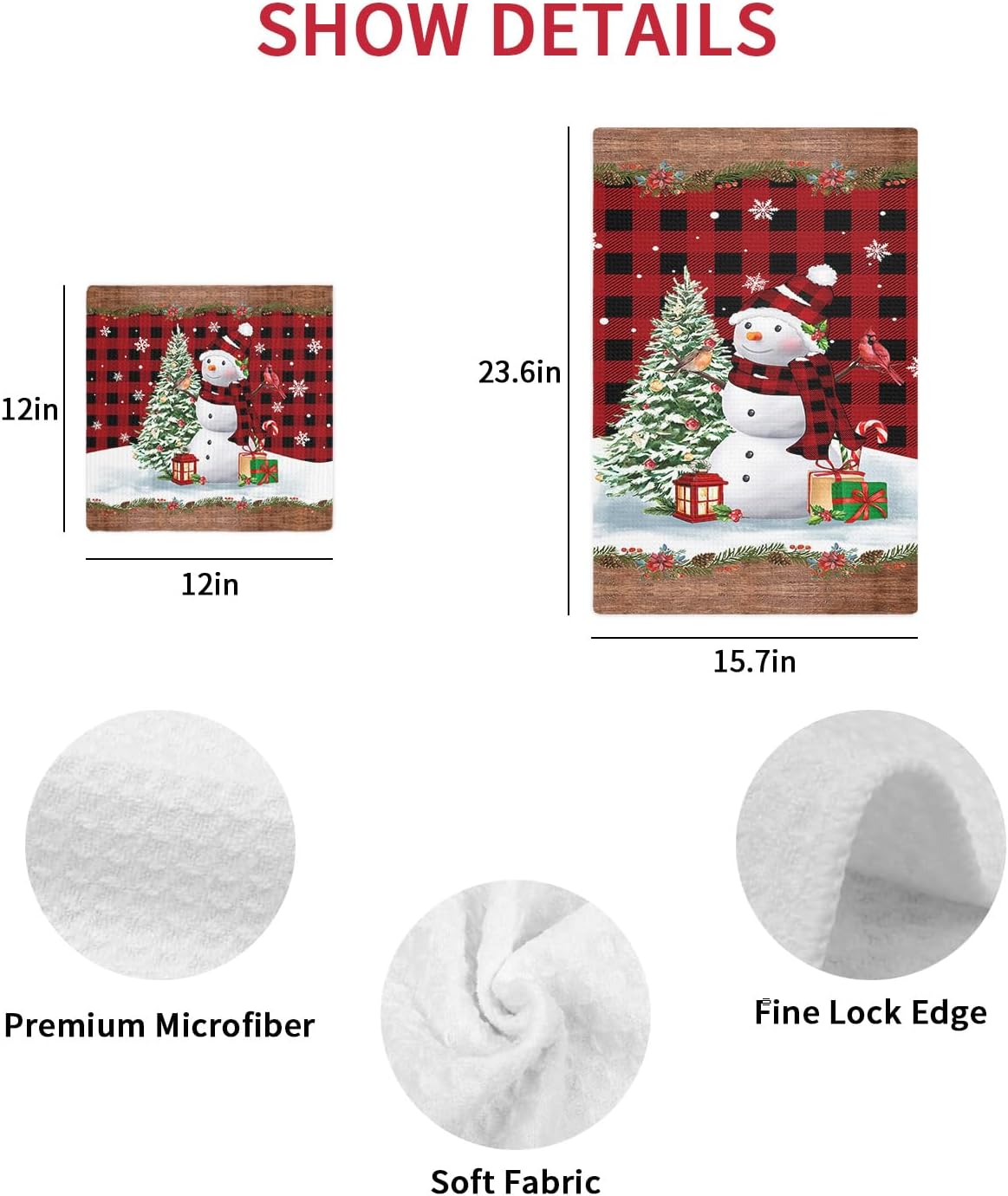Falaniique Red Plaid Snowman Waffle Dish Towel Set of 2 1