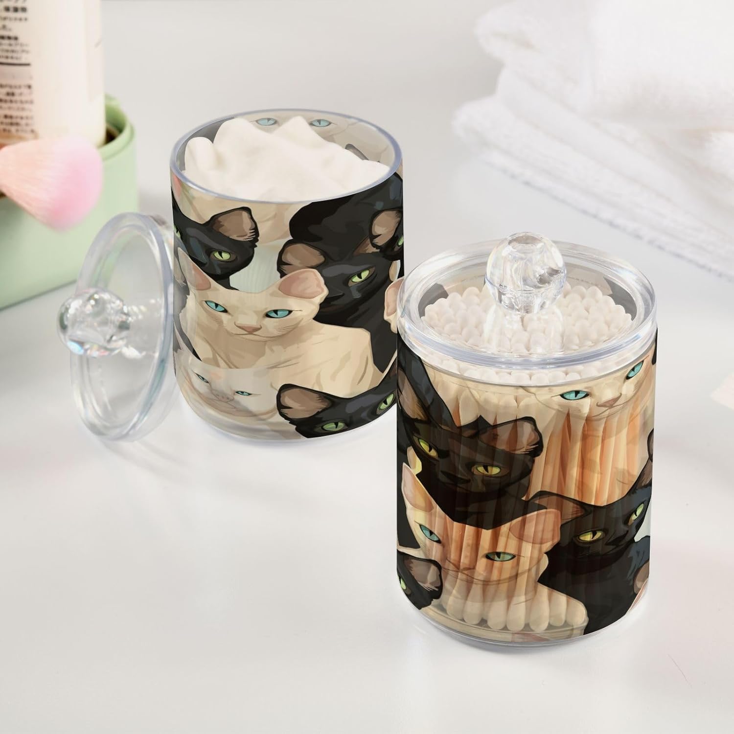 YETTASBIN Cat Clear Storage Jars 2 Pack for Bathroom Vanity Organization