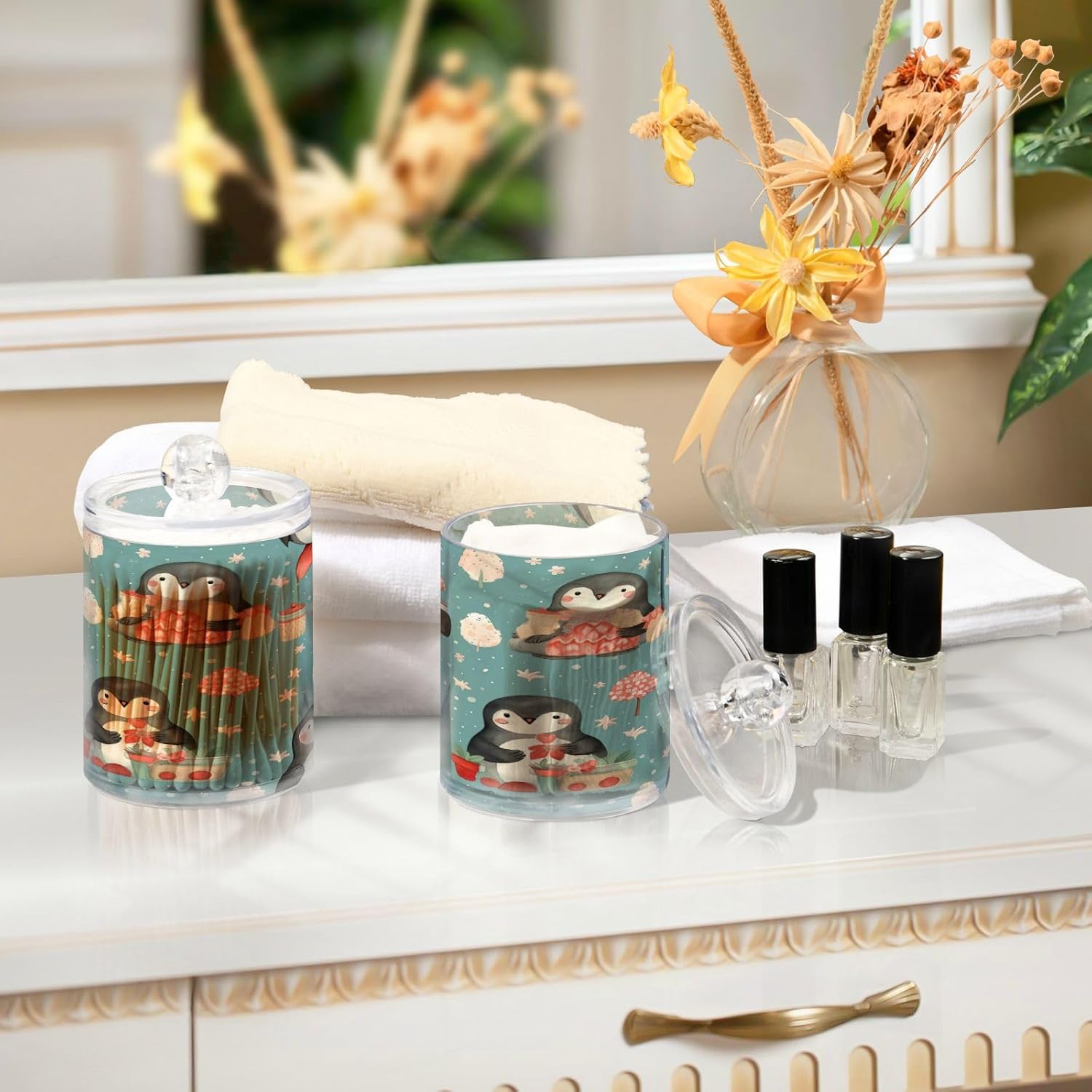 YETTASBIN 2 Pack Clear Plastic Storage Jars for Bathroom and Kitchen