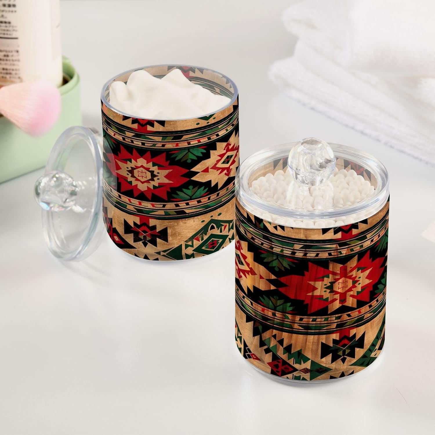YETTASBIN Aztec Clear Plastic Storage Jars 2 Pack
