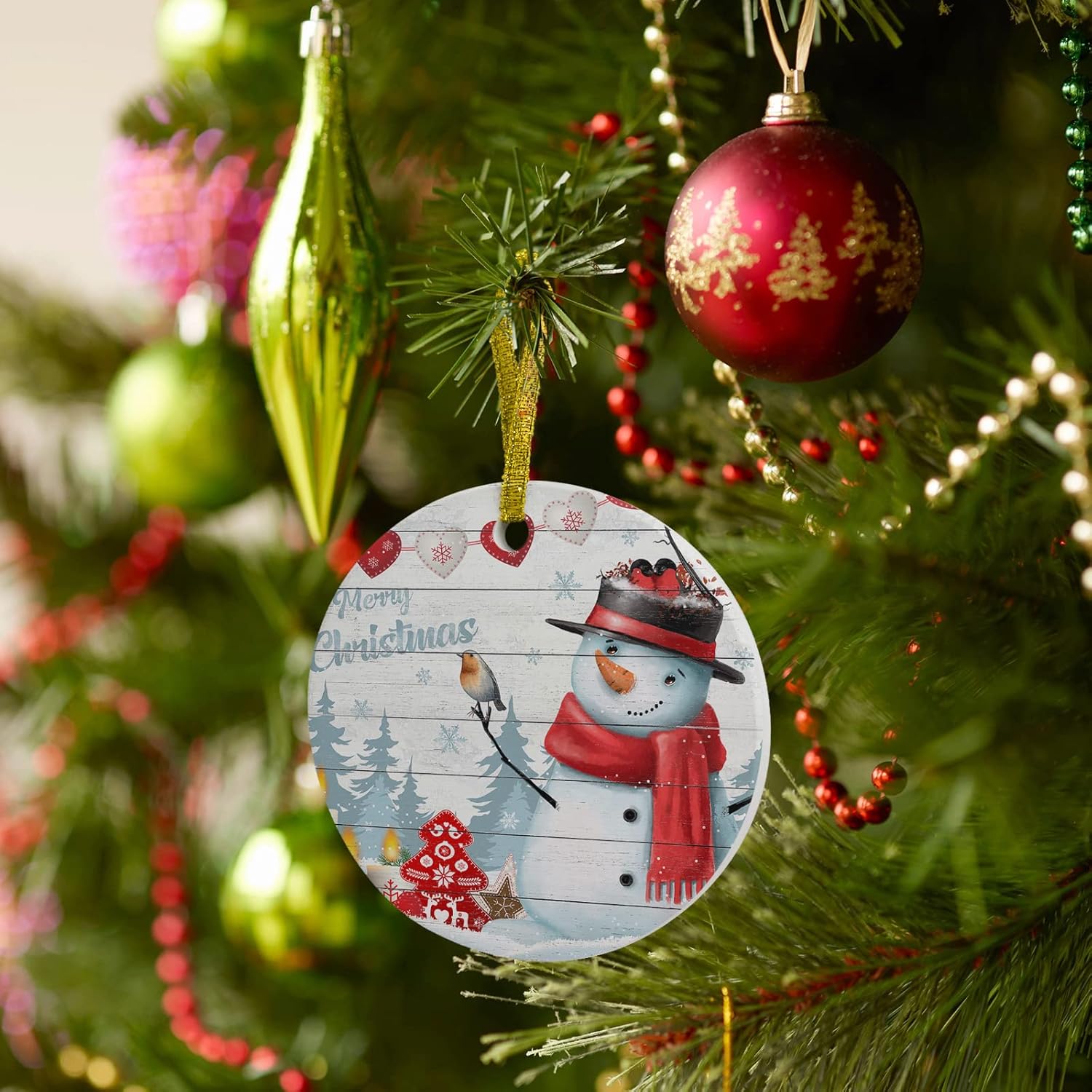 2024 Christmas Ceramic Round Ornaments with Gold Lanyard 1