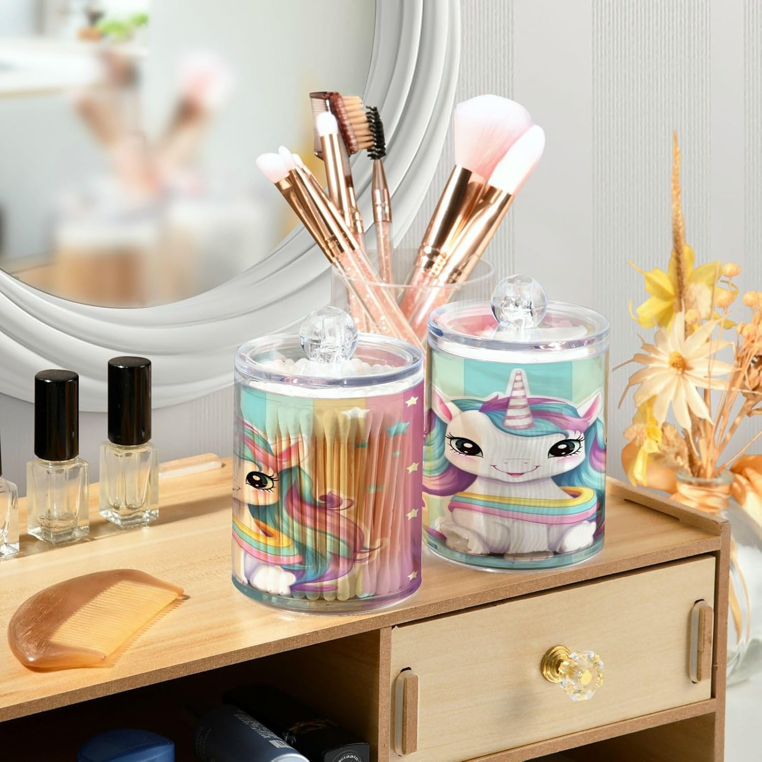 YETTASBIN Clear Storage Jars 2 Pack for Cotton Swabs Bathroom Organization