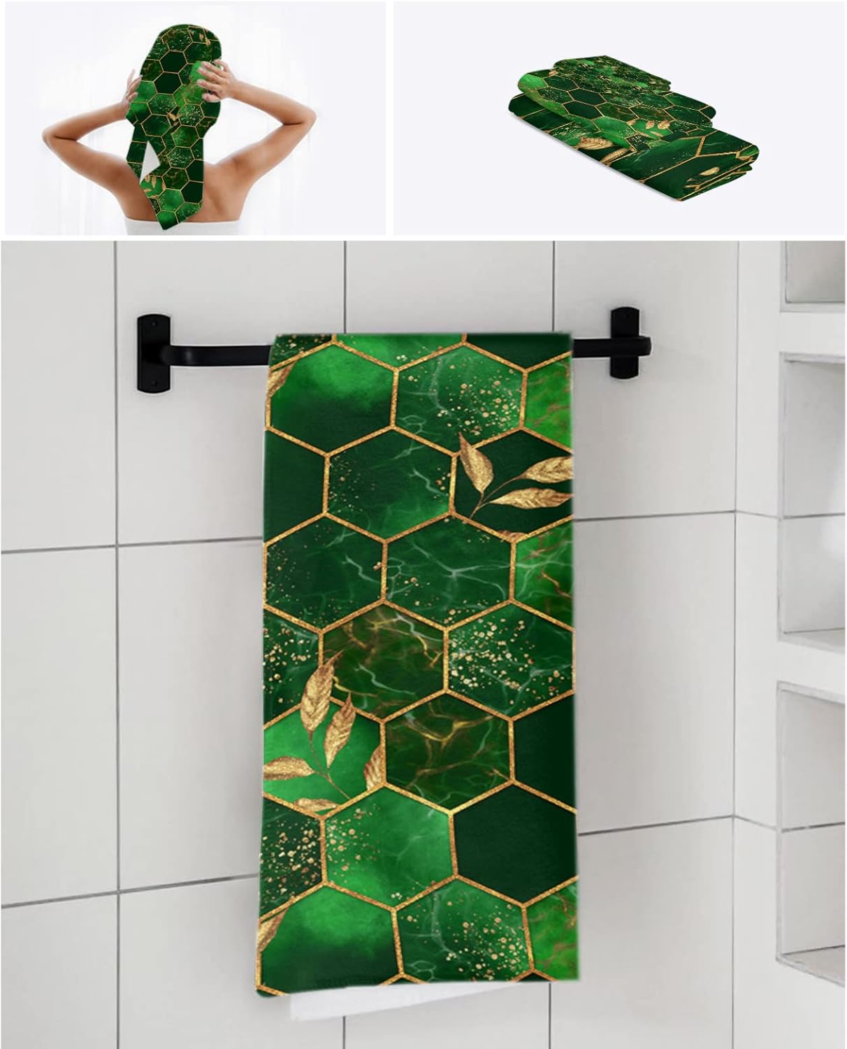 ZOE GARDEN Gradient Emerald Green Marble Towel Set