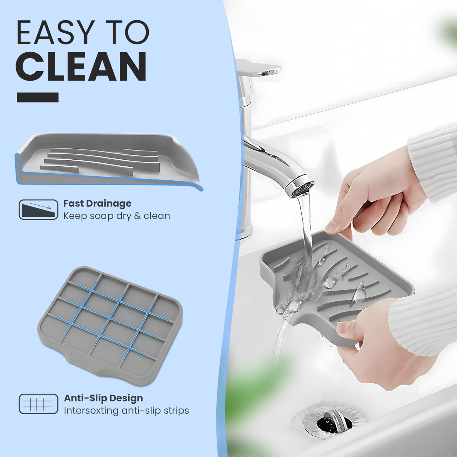 Rymss Silicone Soap Dish with Drain Spout - 47x35 Small