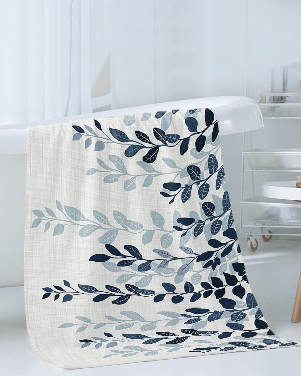 Smile Sunflower 3 Pcs Bath Towel Set - Blue Leaves Linen Texture