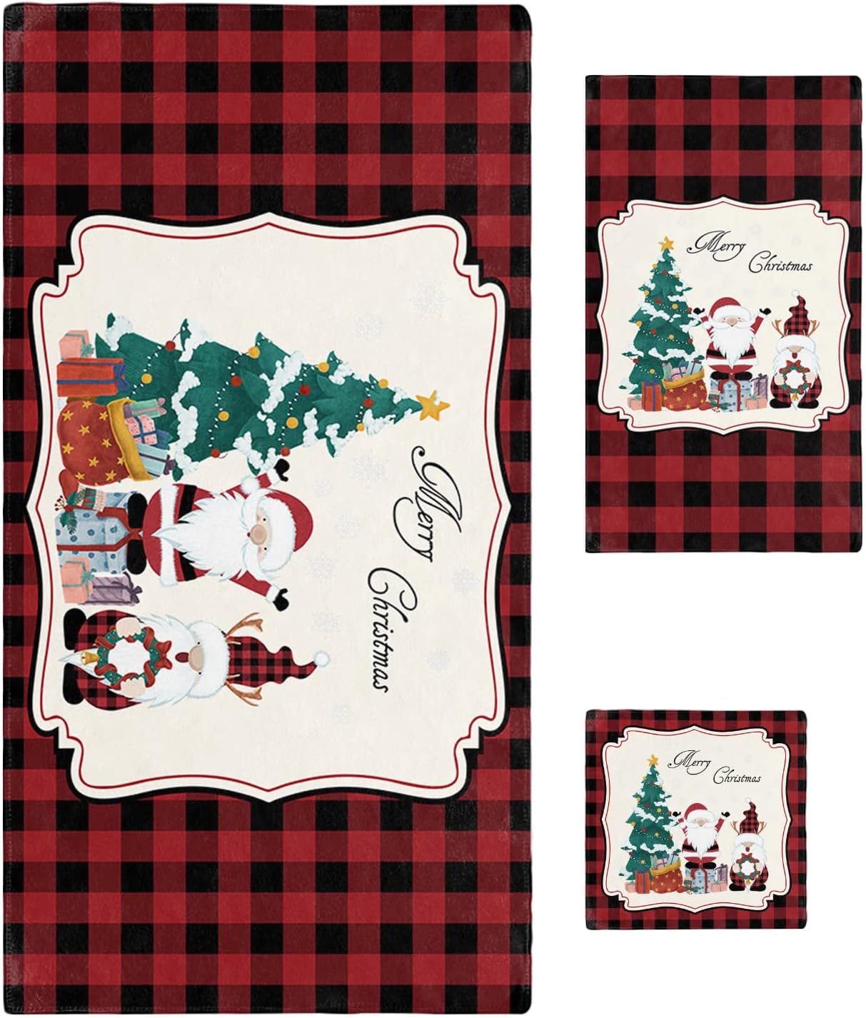 Shine-Home Check Red and Black Towel Set for Bathroom