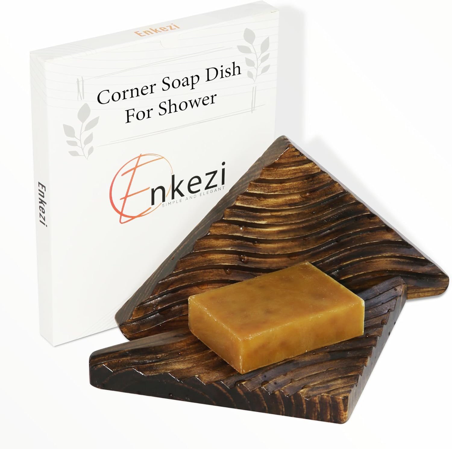 ENKEZI Corner Soap Dish 2 Pack - Wooden Bathroom Holder
