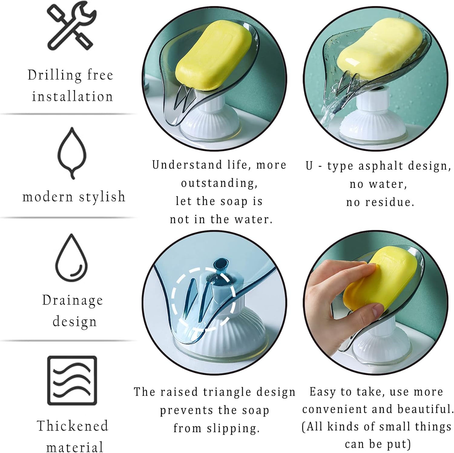 Bulckrew 2PC Leaf Soap Holder Suction Cup Design