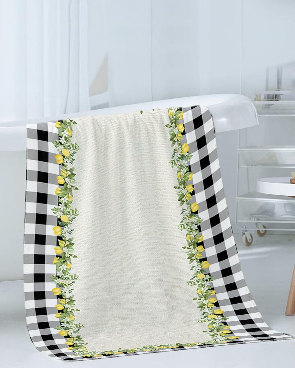 IDOWMAT Soft 3-Piece Towel Set - Geometric Plaid Bath Towels