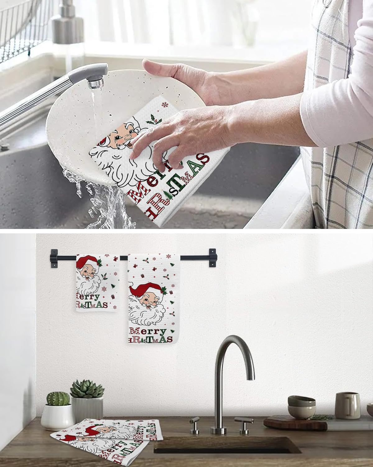 Falaniique Merry Christmas Waffle Towel Set of 2 1