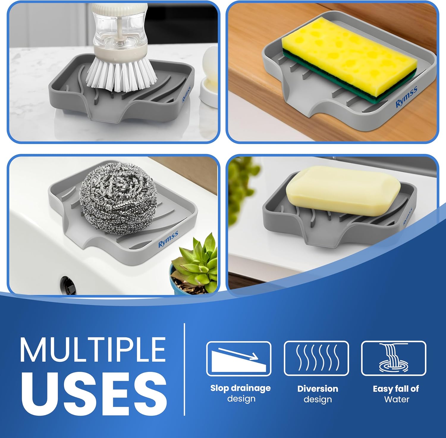 Rymss Silicone Soap Dish with Drain Spout - 47x35 Small