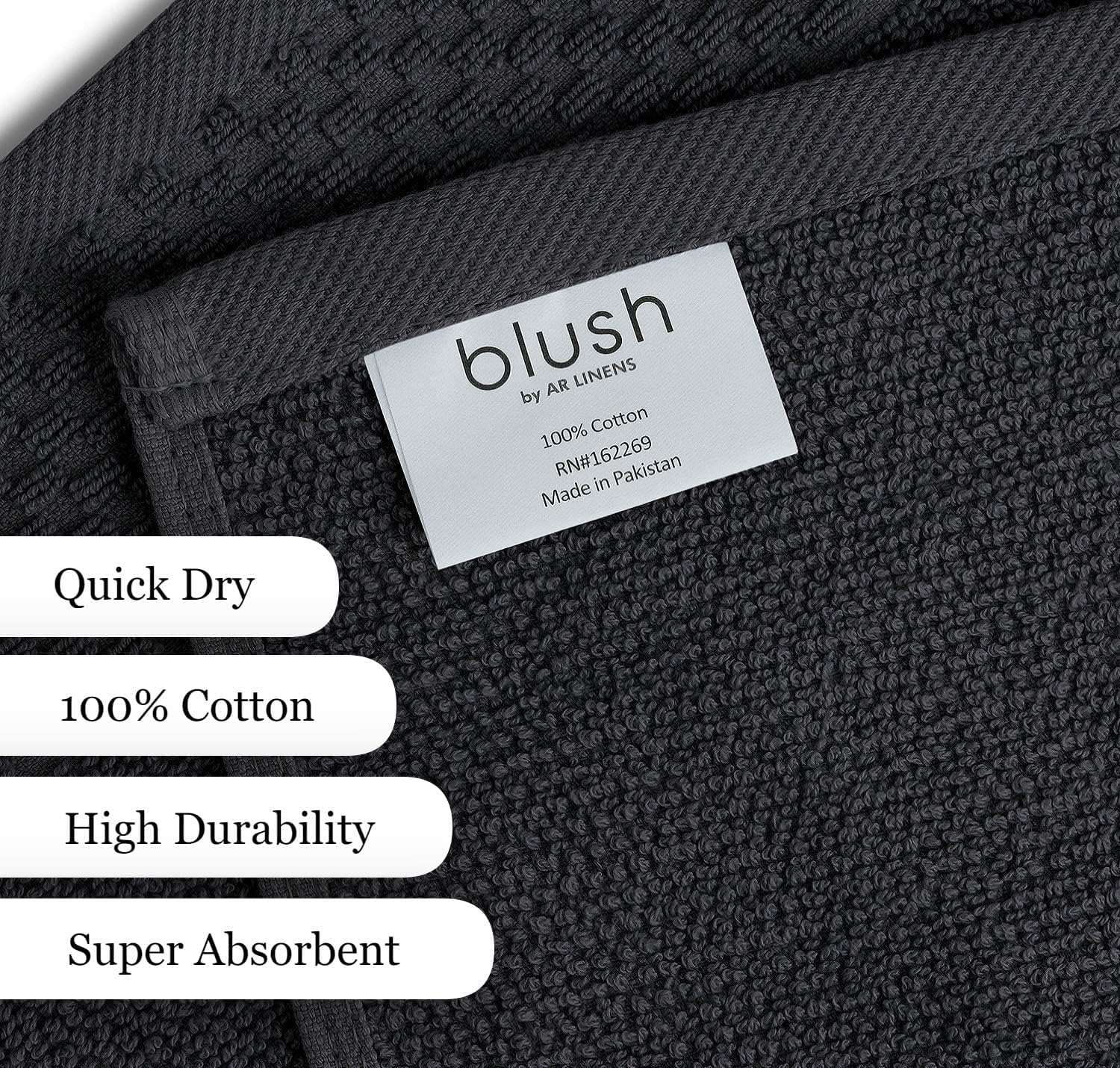 AR LINENS 100 Cotton Gray Towel Set of 8 1