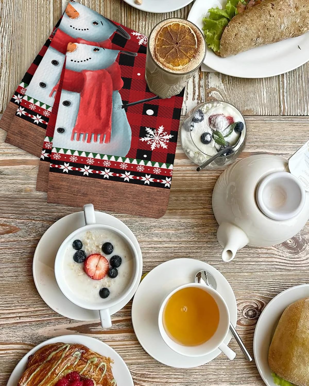 Falaniique Xmas Snowman Waffle Towel Set of 4