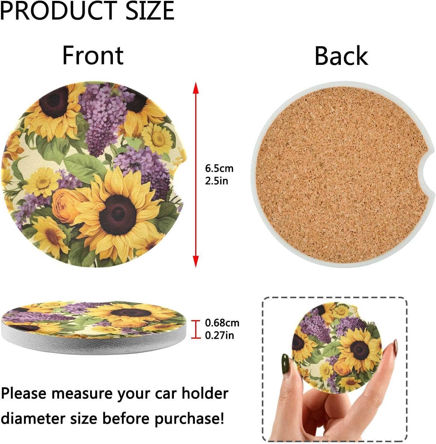 Takiito Sunflowers Car Coasters 2 Pack