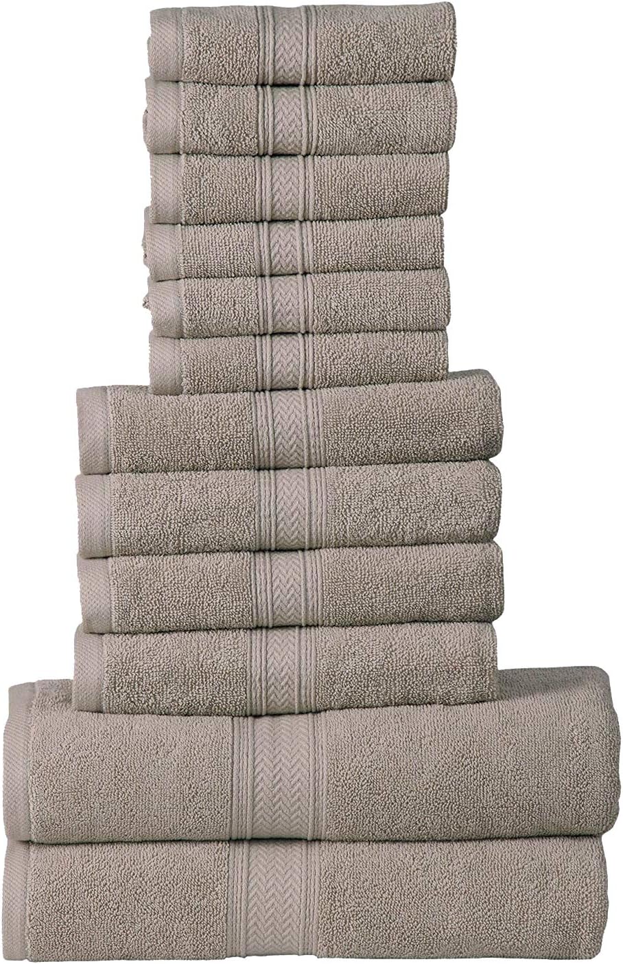 HILLFAIR 12 Piece Cotton Towel Set - 600 GSM Khaki Stone