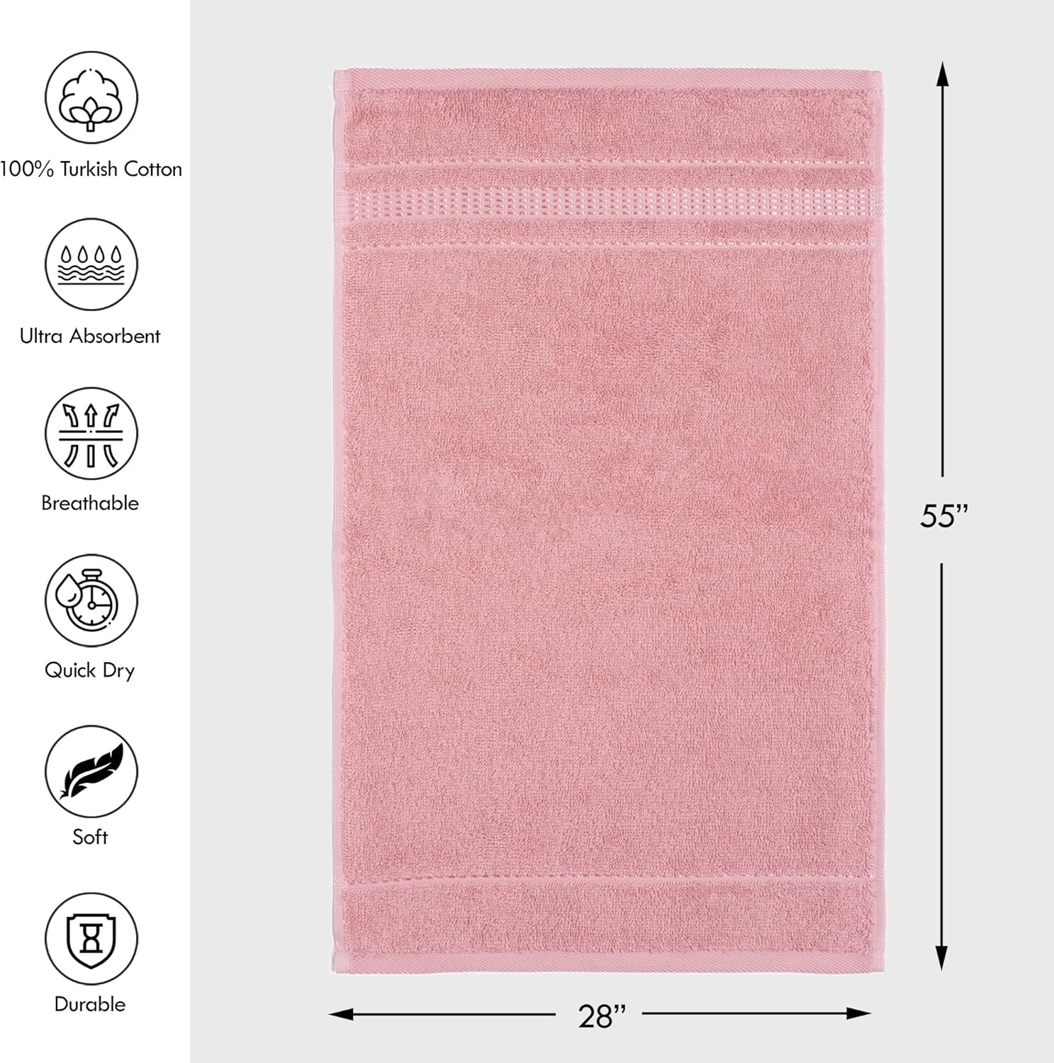 Melissa Linen 2 Piece Pink Turkish Cotton Bath Towel Set