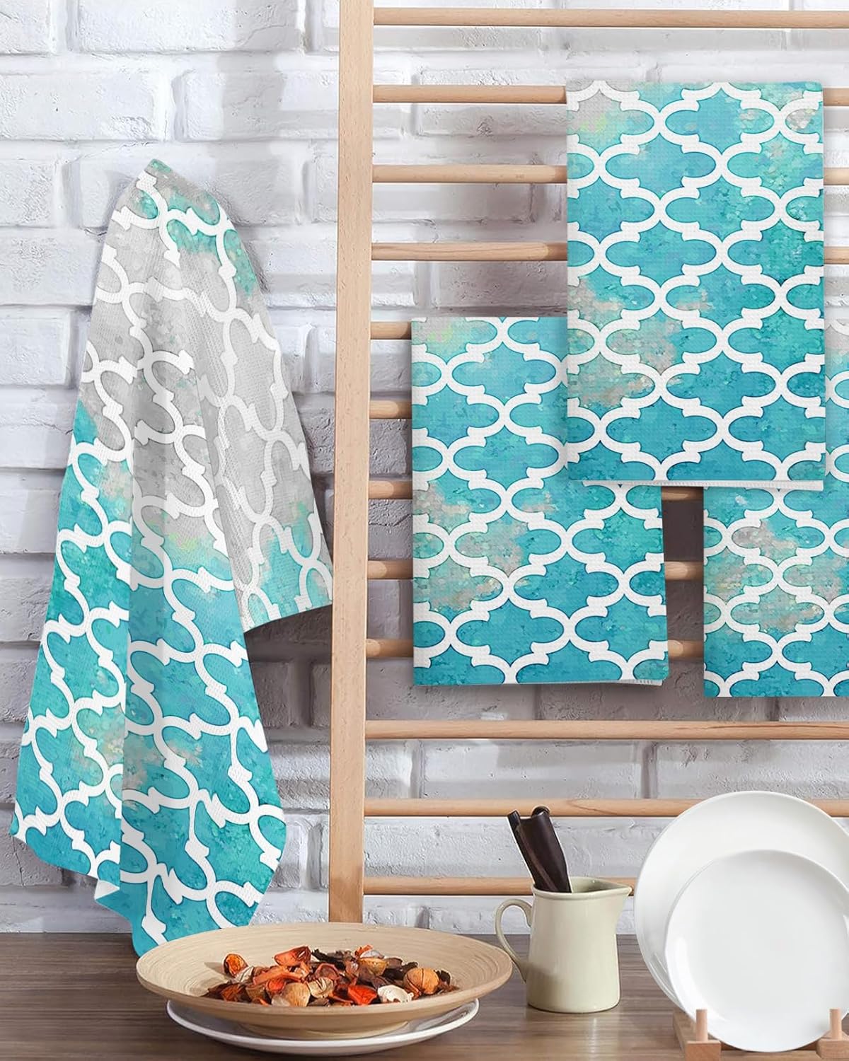Falaniique Waffle Towel Set of 3 - Turquoise Modern Soft