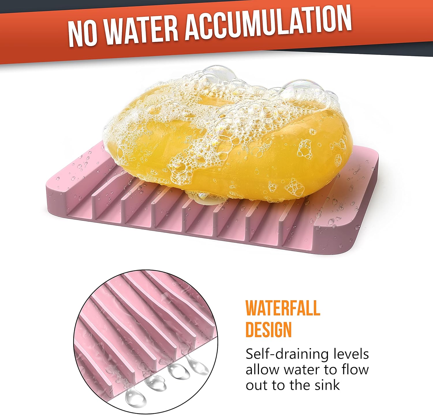 Z ZAPPOWARE 2-Pack Silicone Soap Dish with Drain - Pink 1