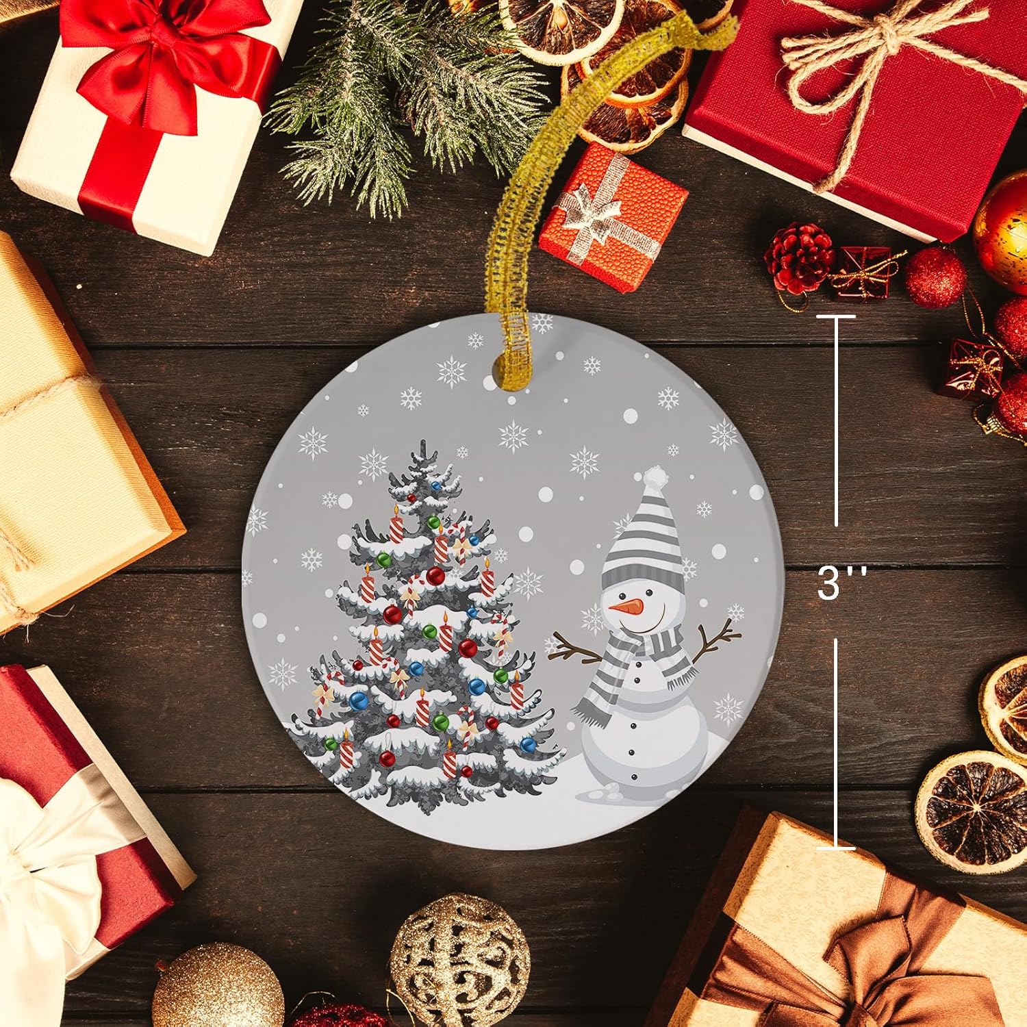 Litter Star 3-Inch Round Christmas Ornament with Gold Ribbon