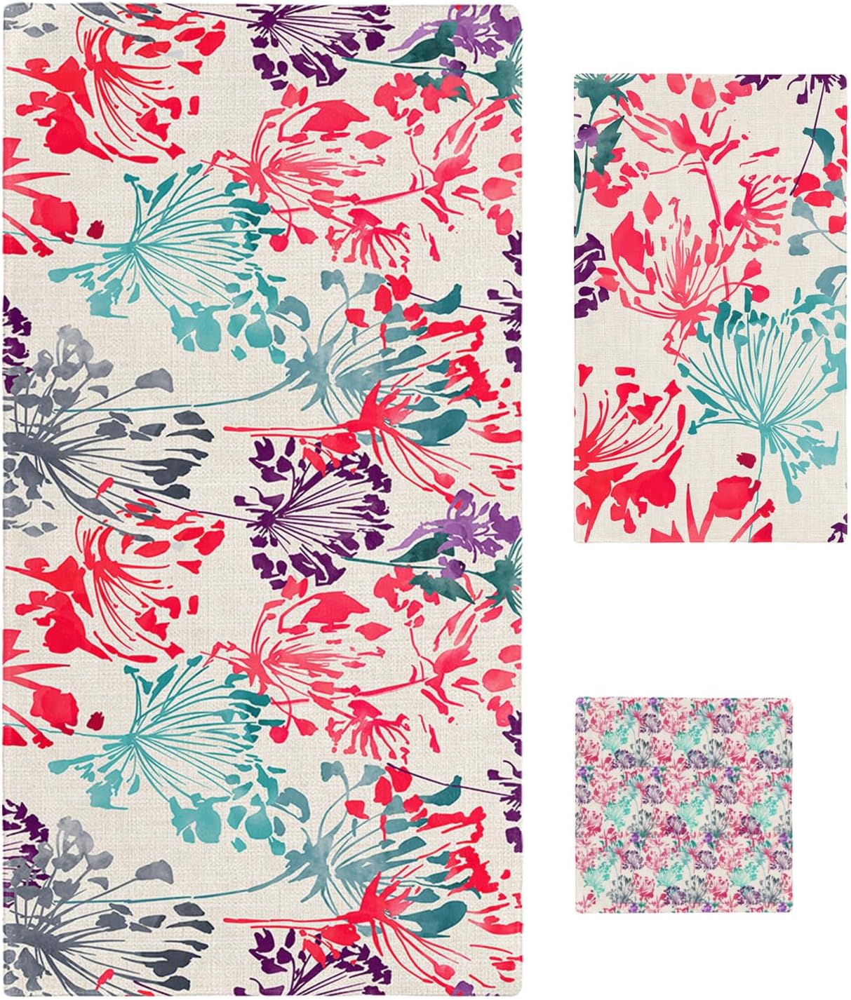 Smile Sunflower 3 Pcs Bath Towels Set with Floral Pattern