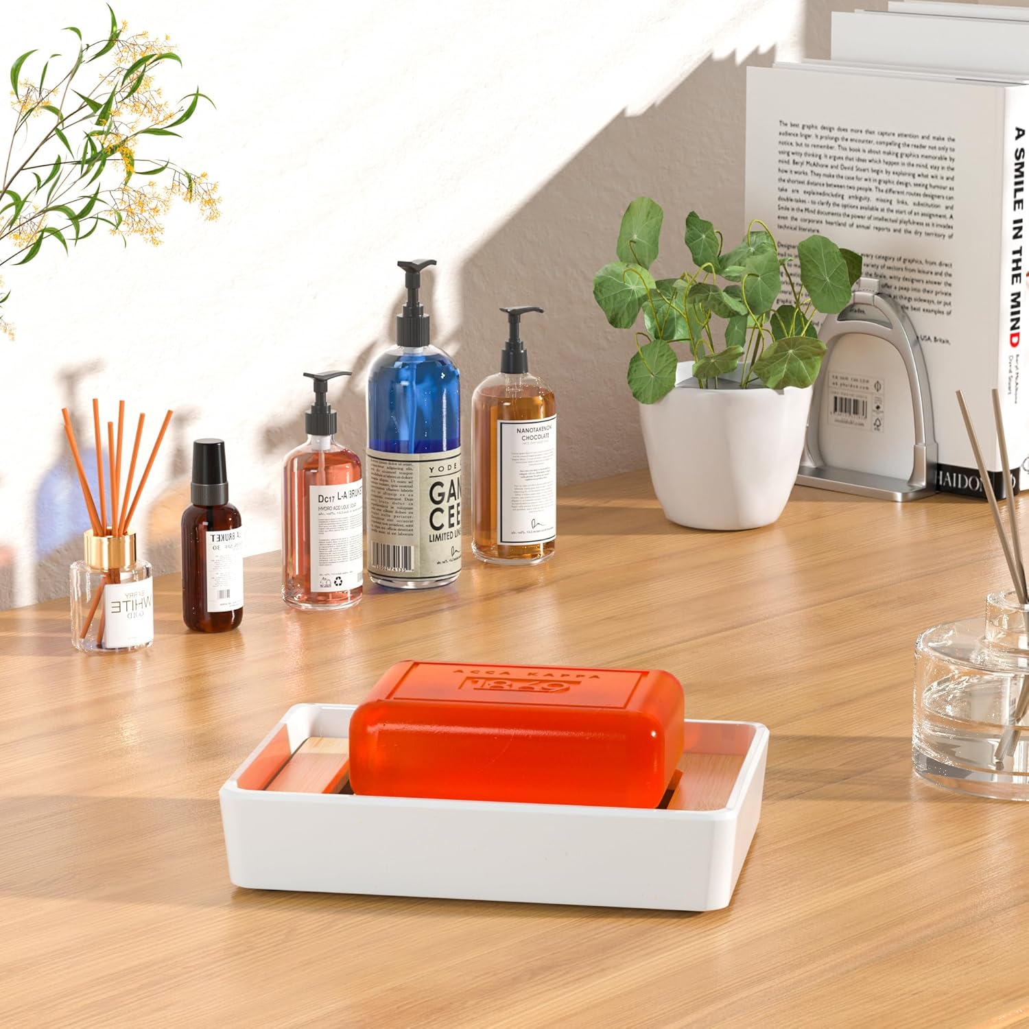 Leadiy Bamboo Soap Dish 2Pcs Set Eco-Friendly and Durable