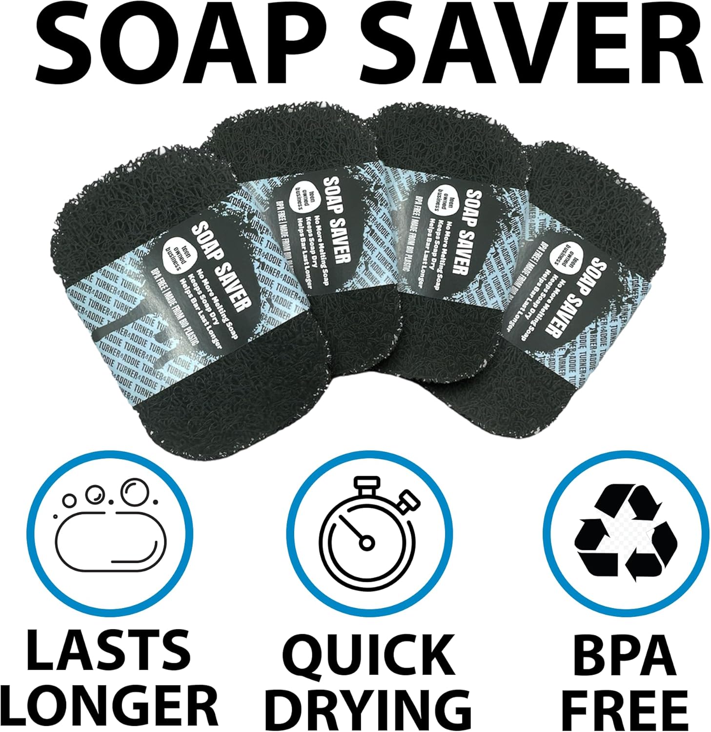 Turner and Addie 4 Pack Black Soap Dish