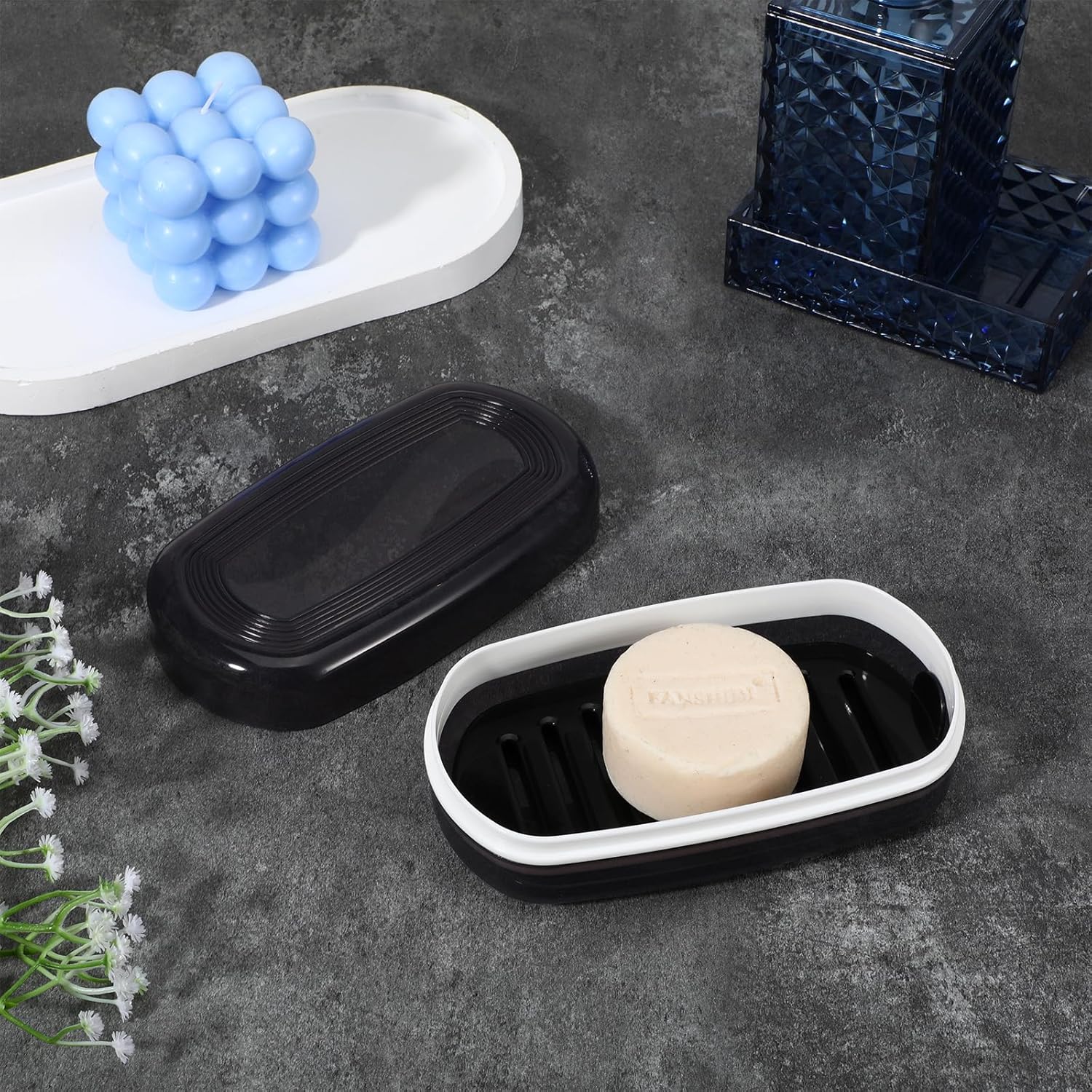 Kifmurase Large Black Shampoo Bar Holder with Drainage Dish