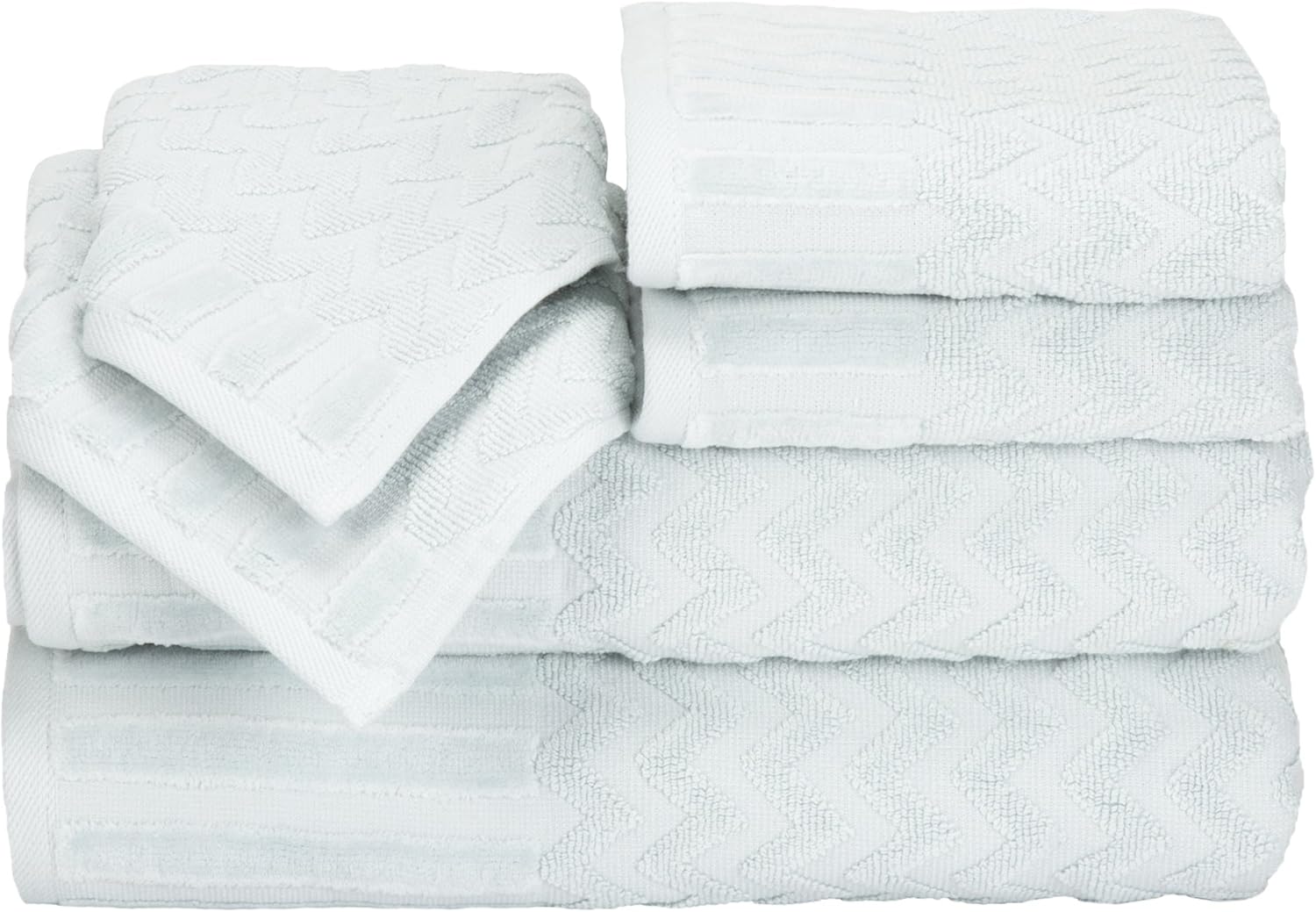 Lavish Home 6-Piece Cotton Bath Towel Set - Seafoam Chevron Pattern
