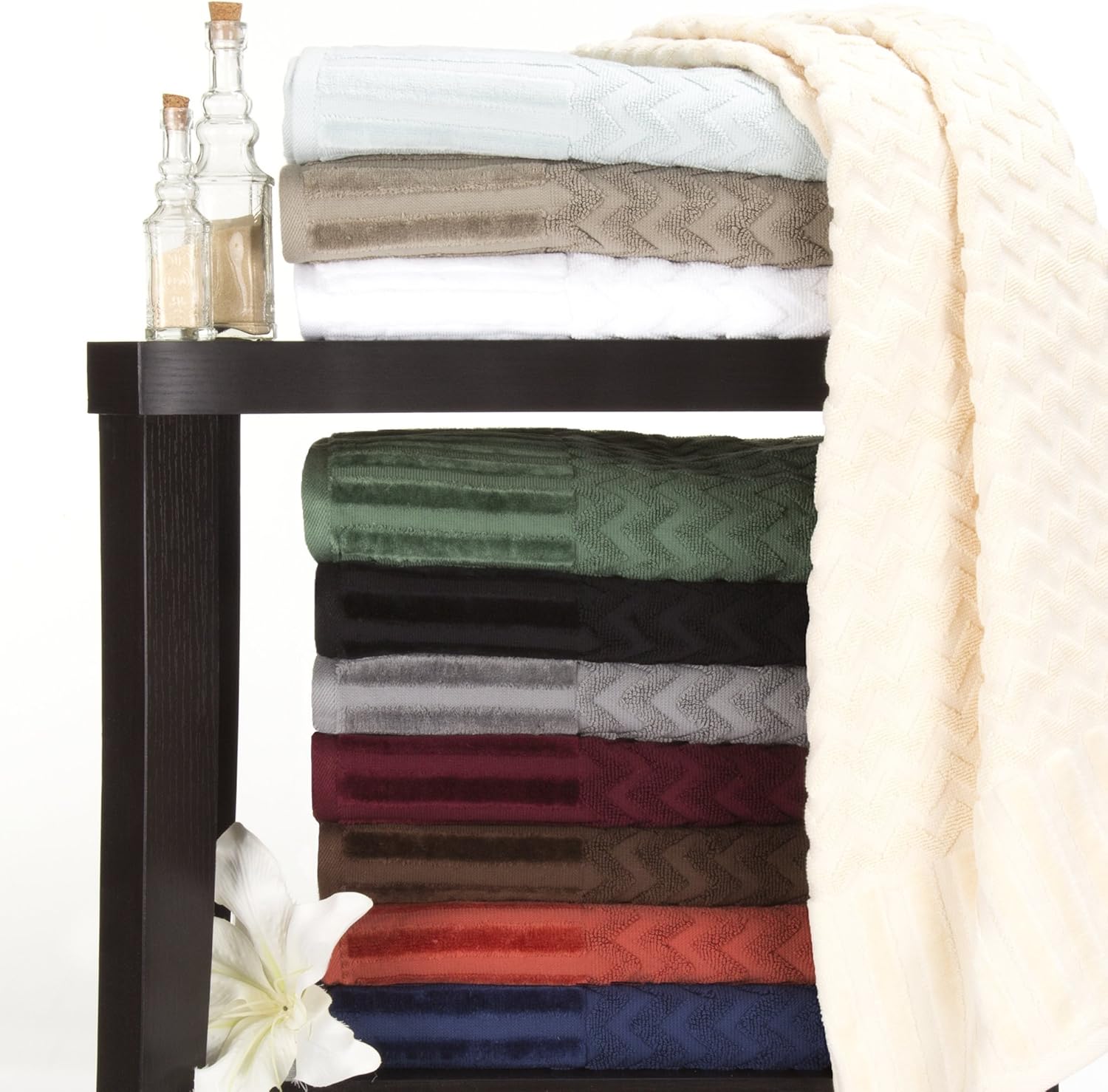 Lavish Home 6-Piece Cotton Bath Towel Set - Seafoam Chevron Pattern