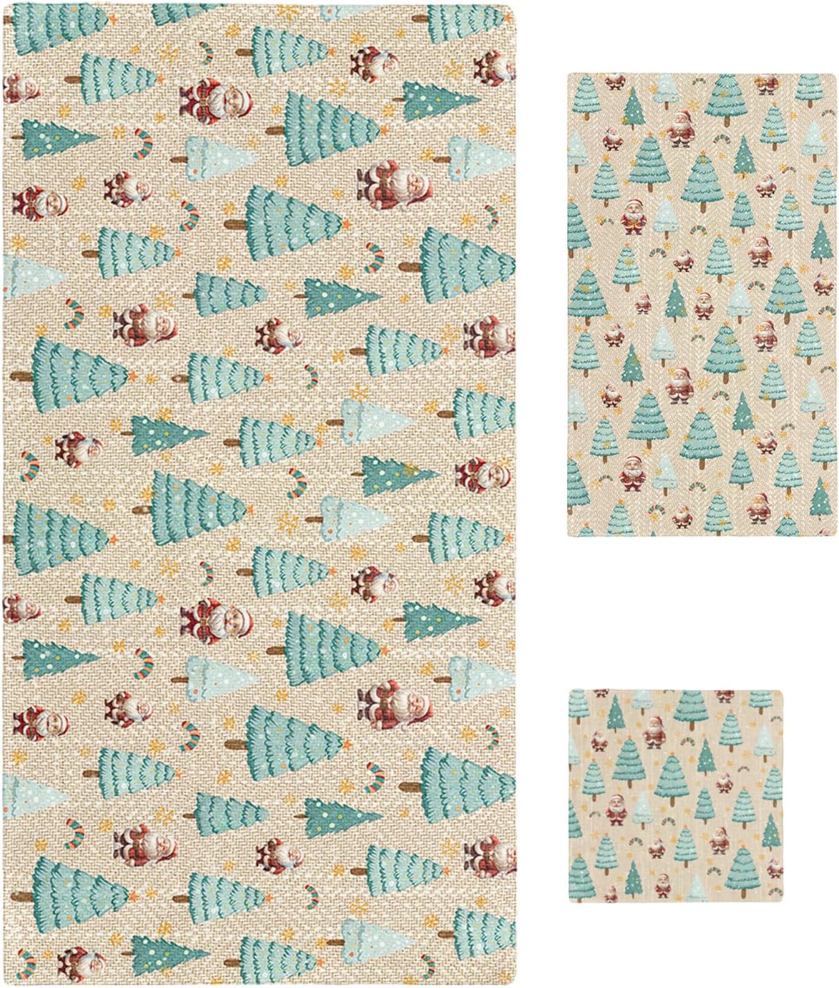 Christmas Bath Towel Set of 3 - Santa Tree Pattern
