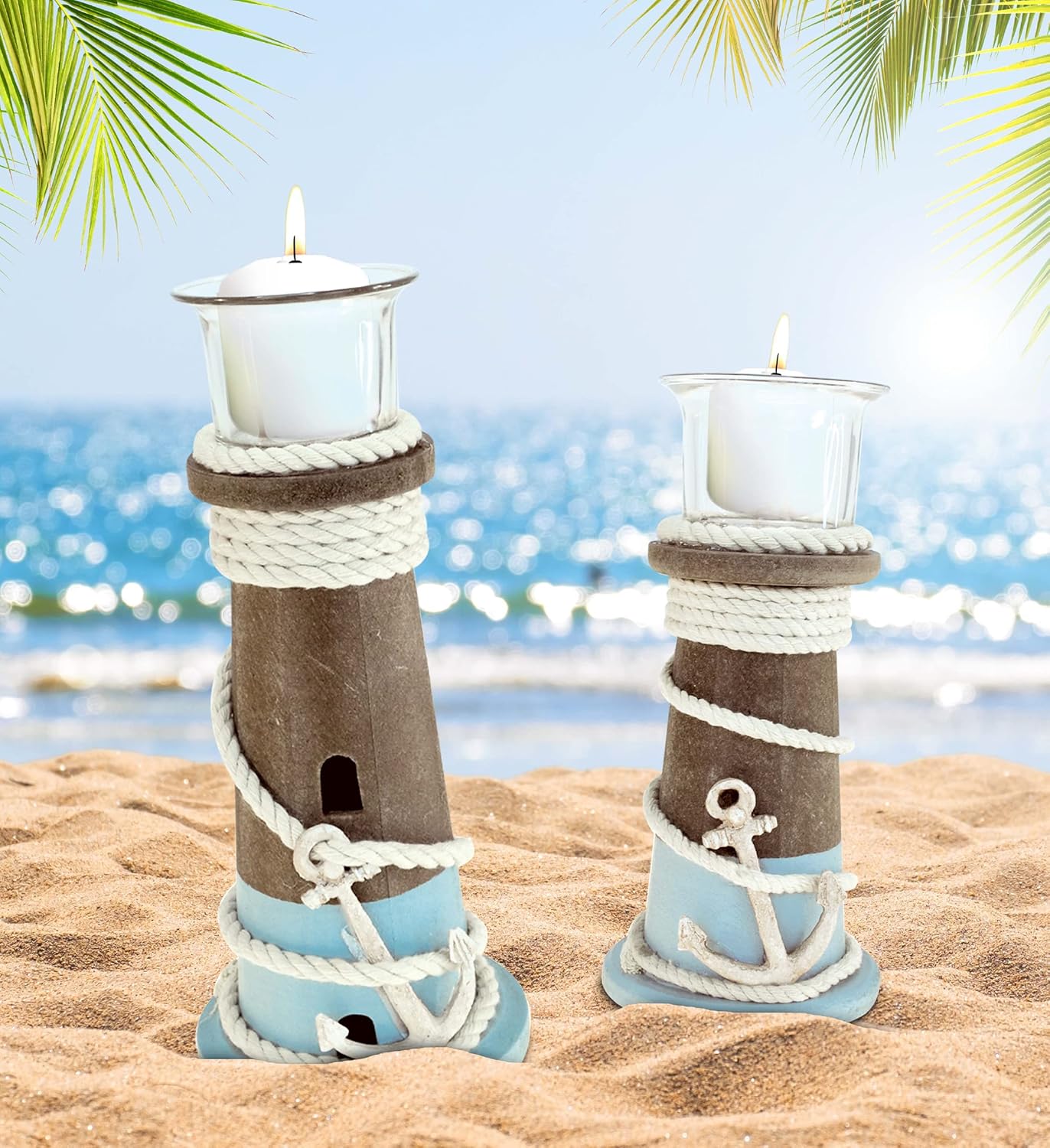 CoTa Global Evian Wooden Candle Holders - 2 Piece Nautical Decor
