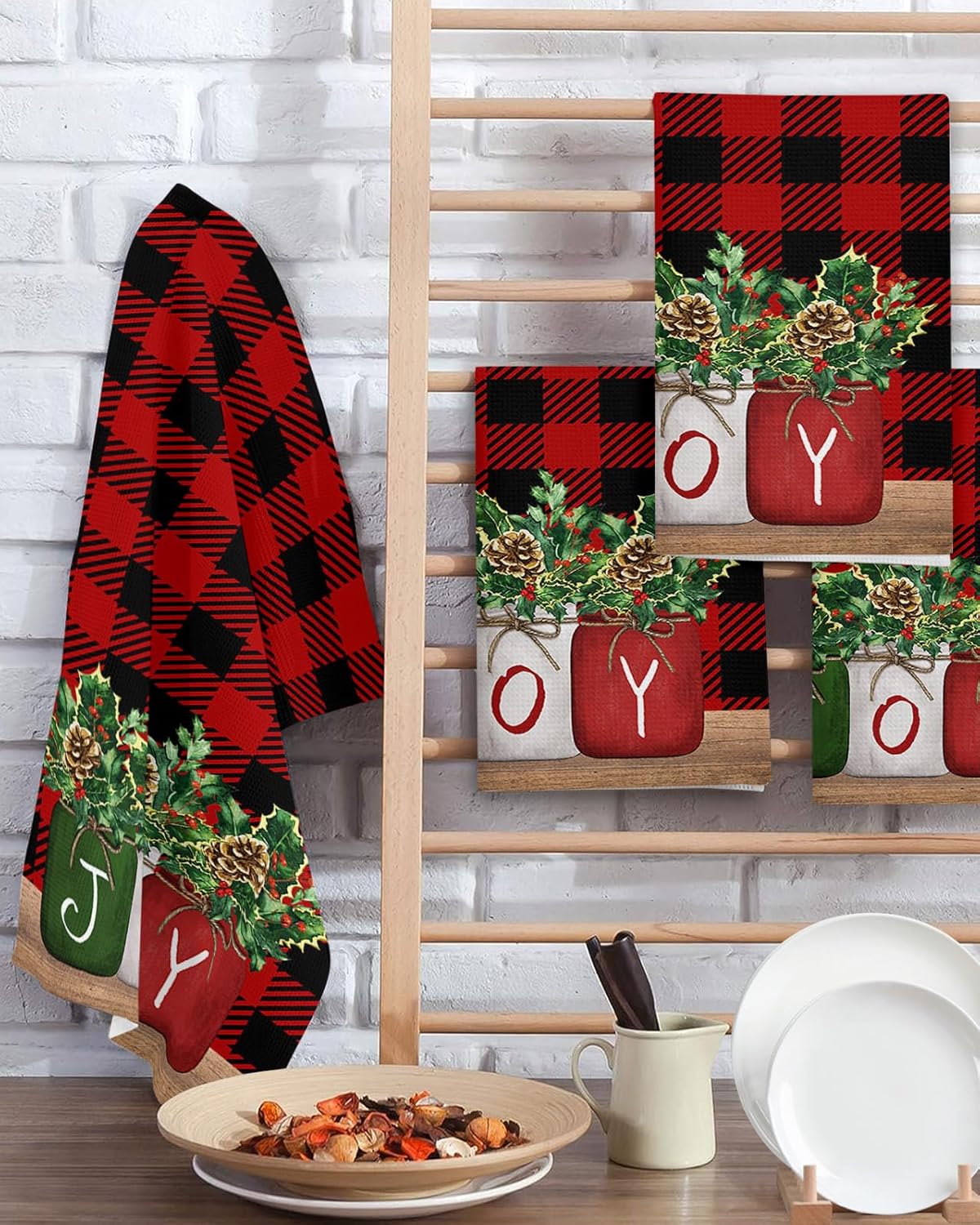 Falaniique Christmas Plaid Waffle Towel Set of 4