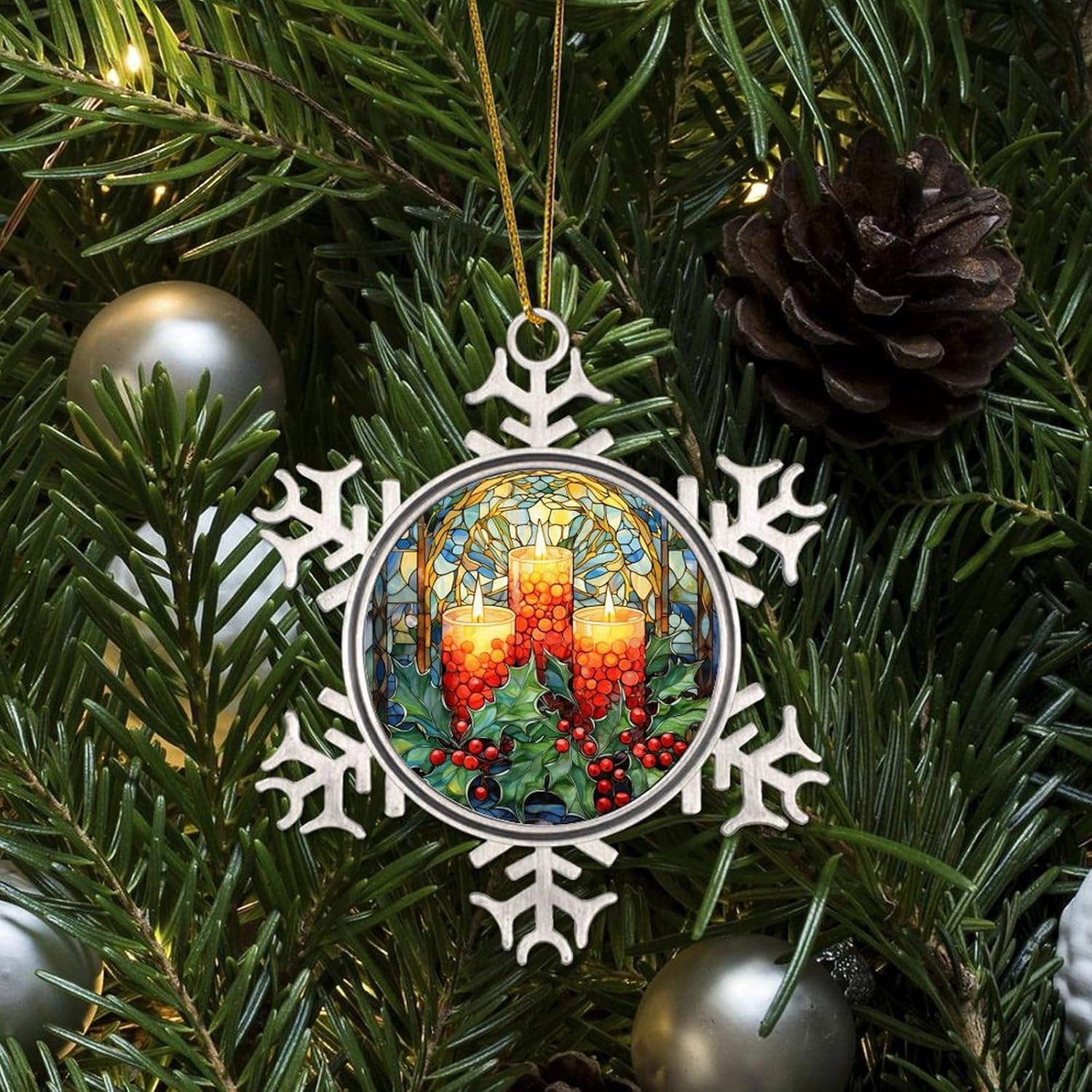 Zyadsinoudor 3 Inch Gold String Snowflake Ornament