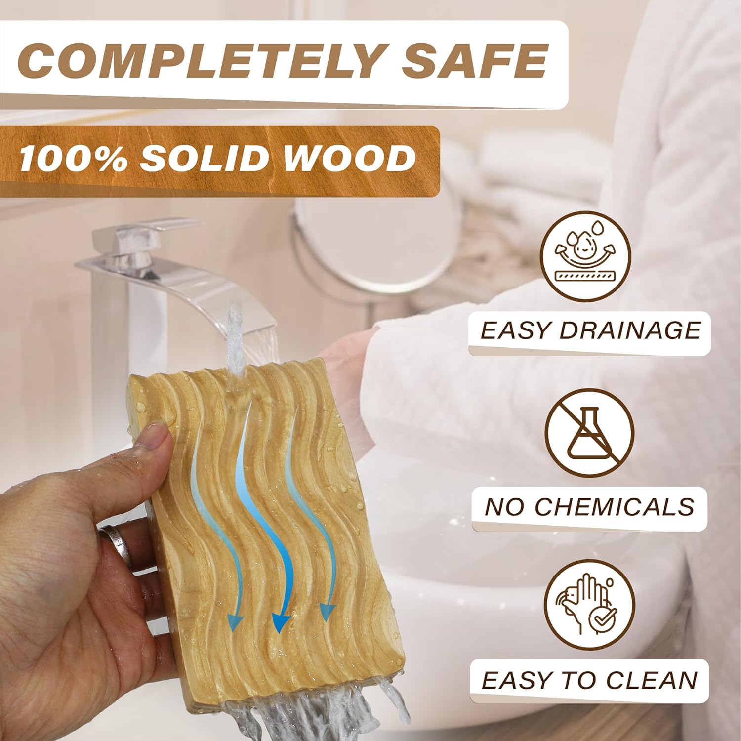 ENKEZI 2-Pack Wooden Soap Dish for Shower and Bath