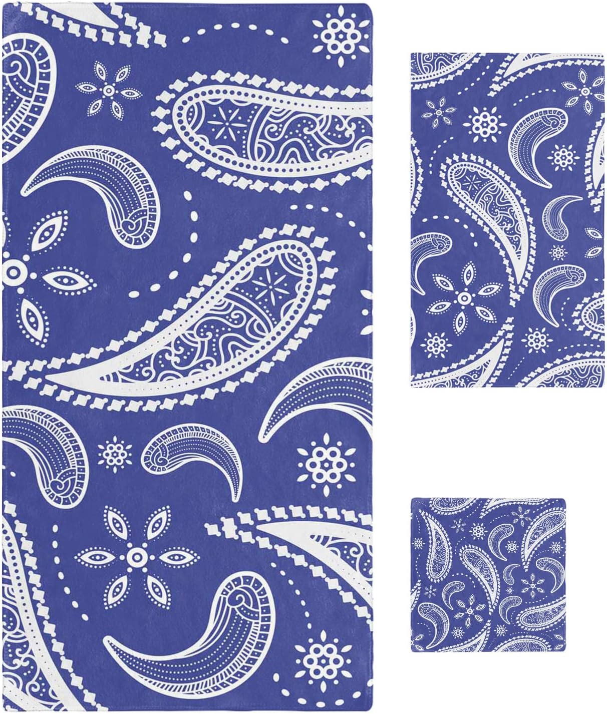 Shine-Home Blue Microfiber Towel Set with Paisley Design