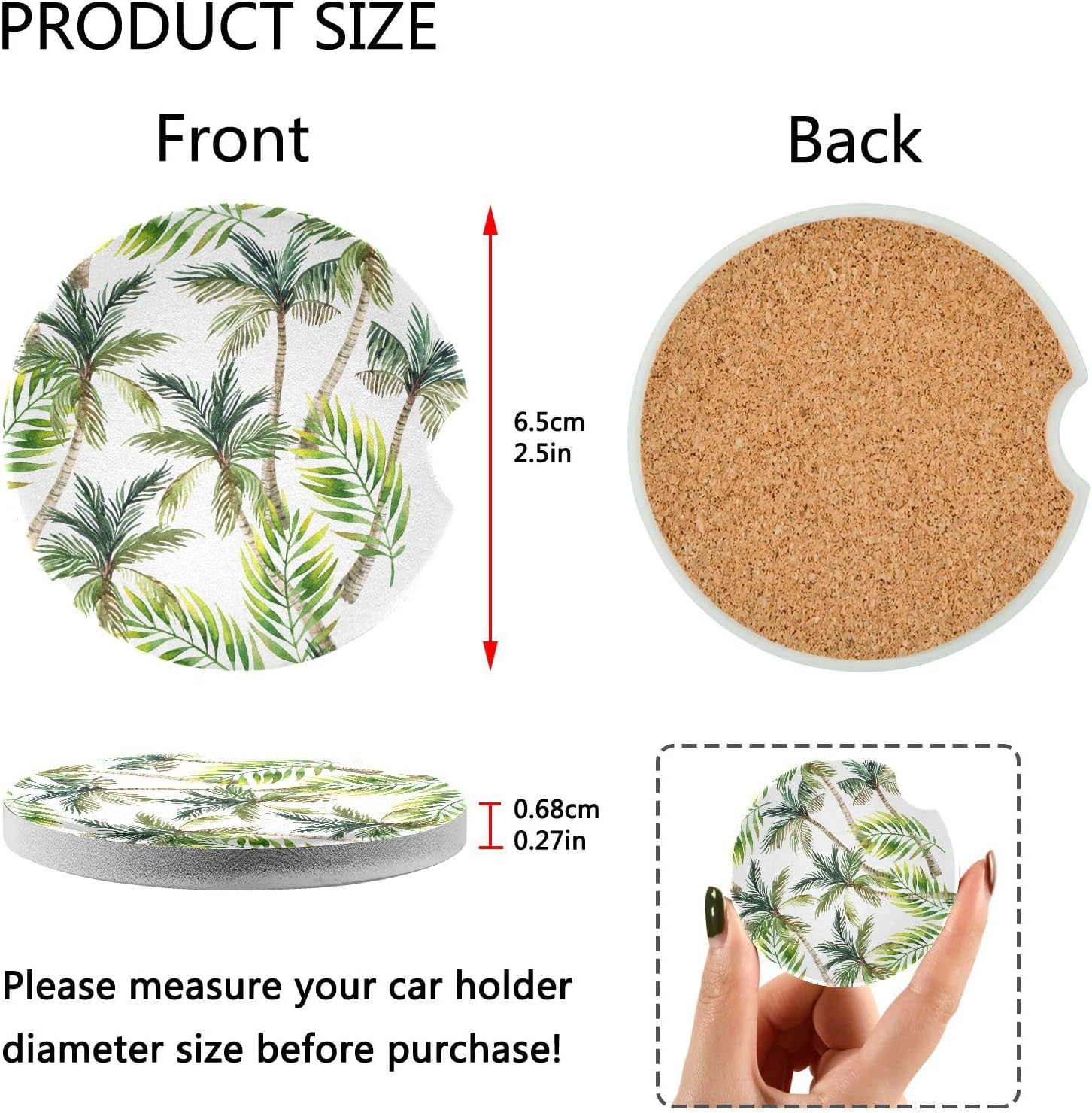 Takiito Palm Tree Car Cup Holder Coasters 2 Pack
