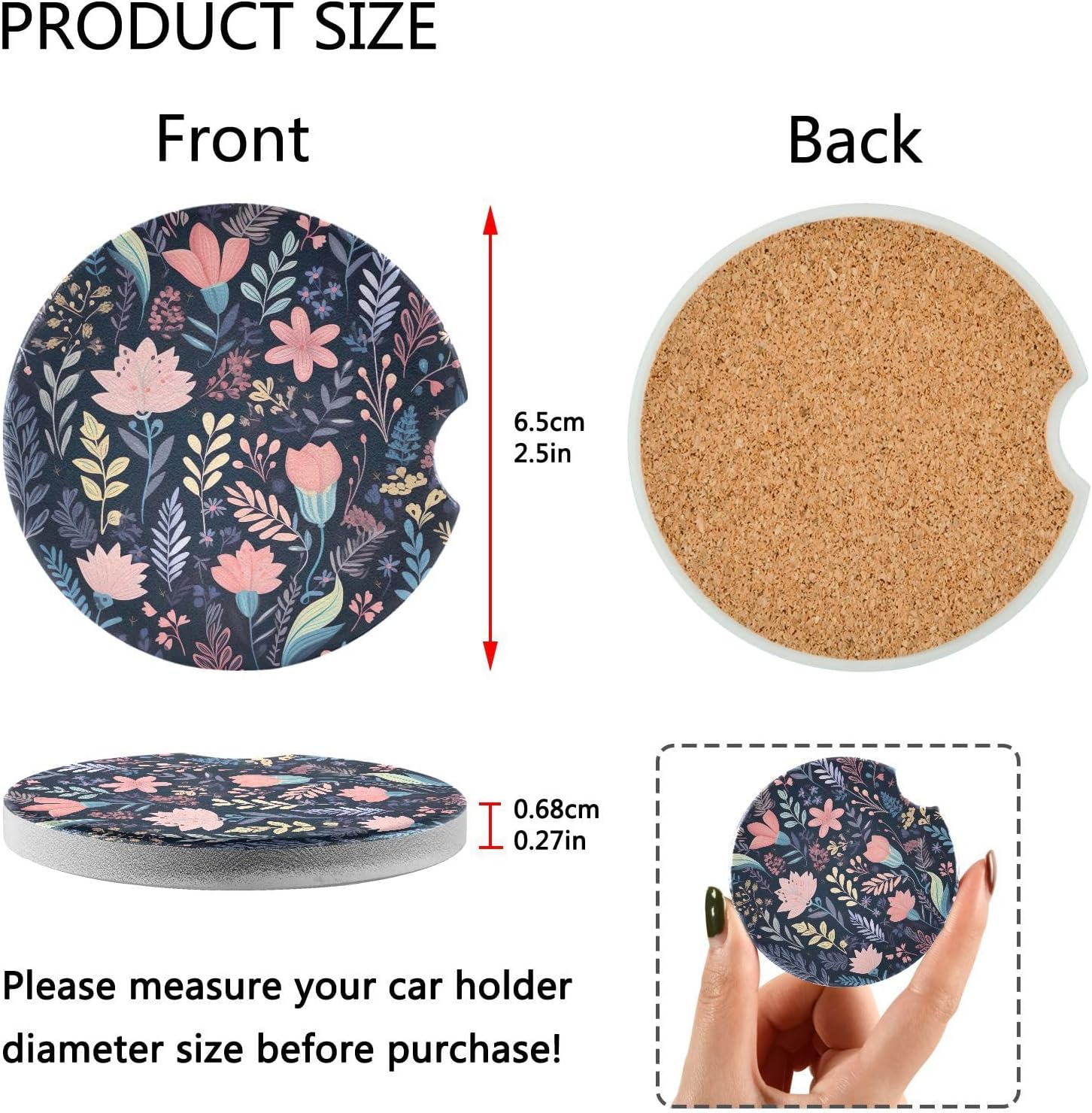 Takiito Garden Flowers Car Cup Holder Coasters 2 Pack