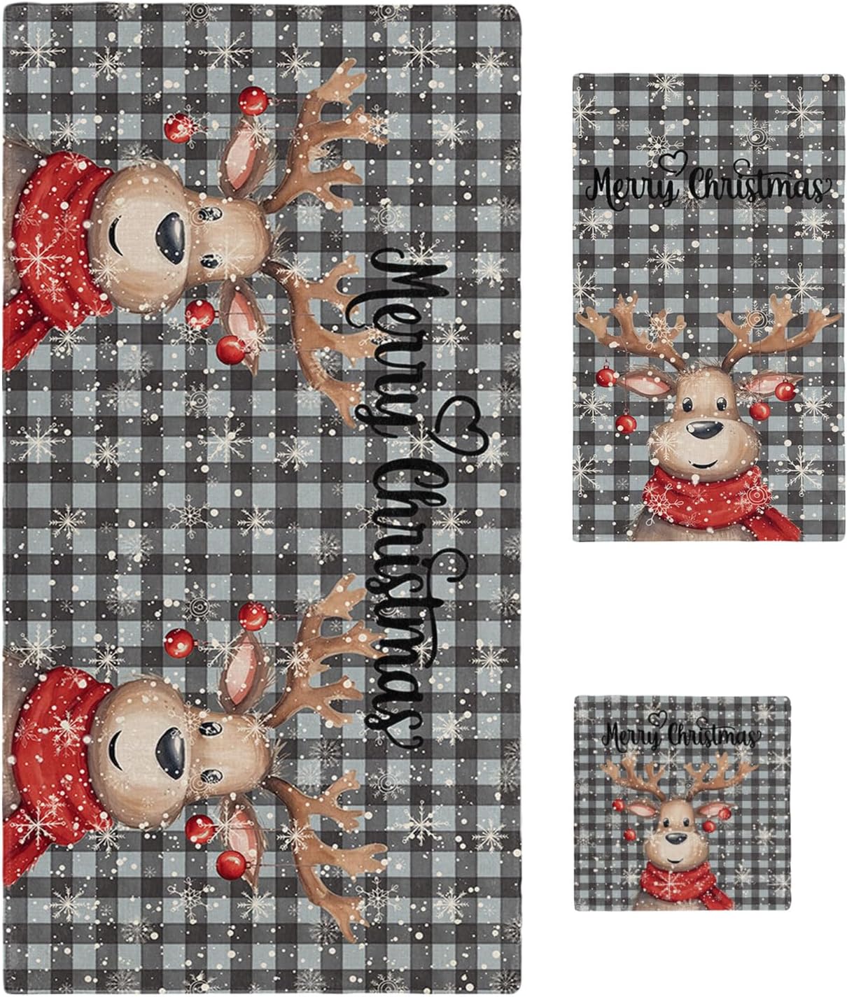 ZOE GARDEN Christmas Grey Bathroom Towel Set 3-PC