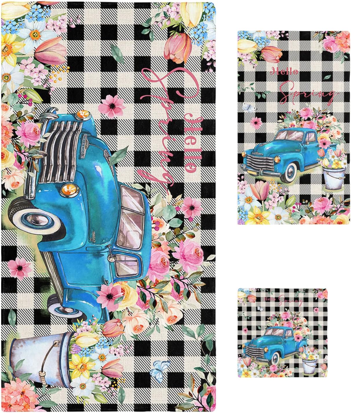 Chees D Zone Summer Tulip Farm Blue Bath Towel Set