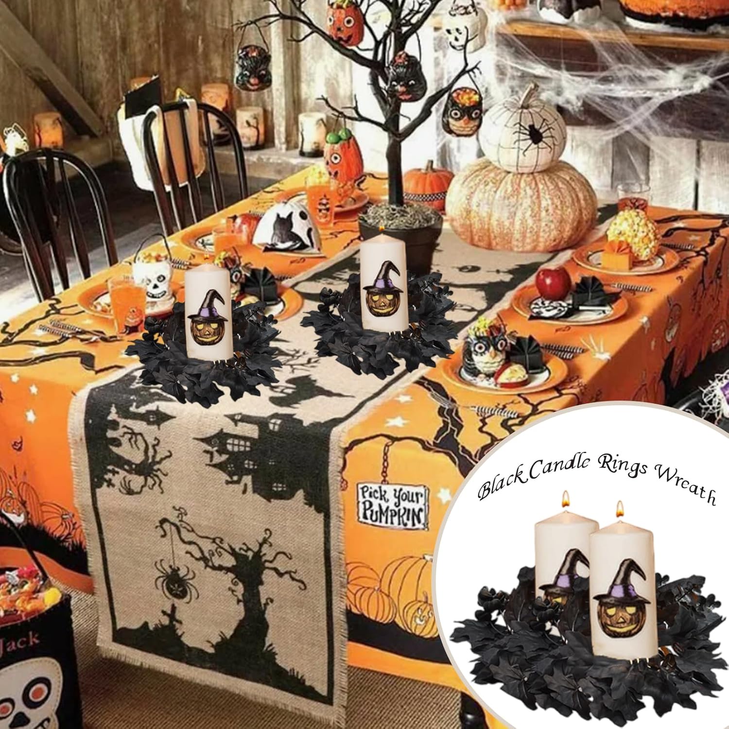Halloween Black Candle Wreath Decorations 1