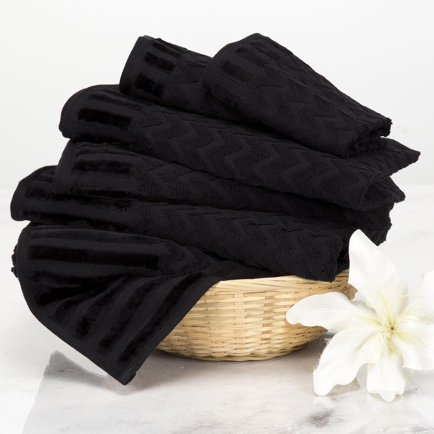 6-Piece Cotton Deluxe Plush Bath Towel Set - Black