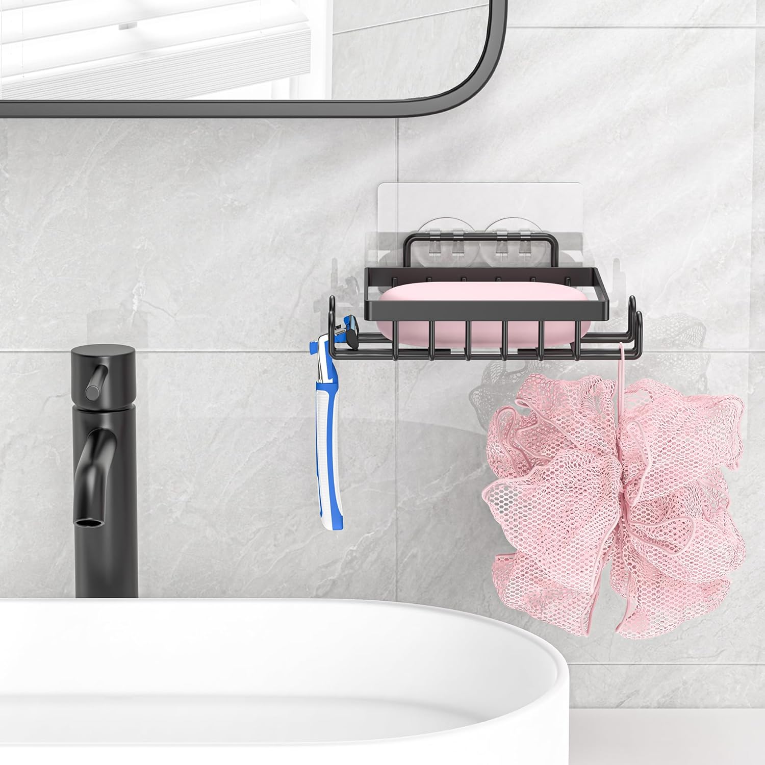 Dobango Bathroom Soap Dish Holder with Hooks Black 1