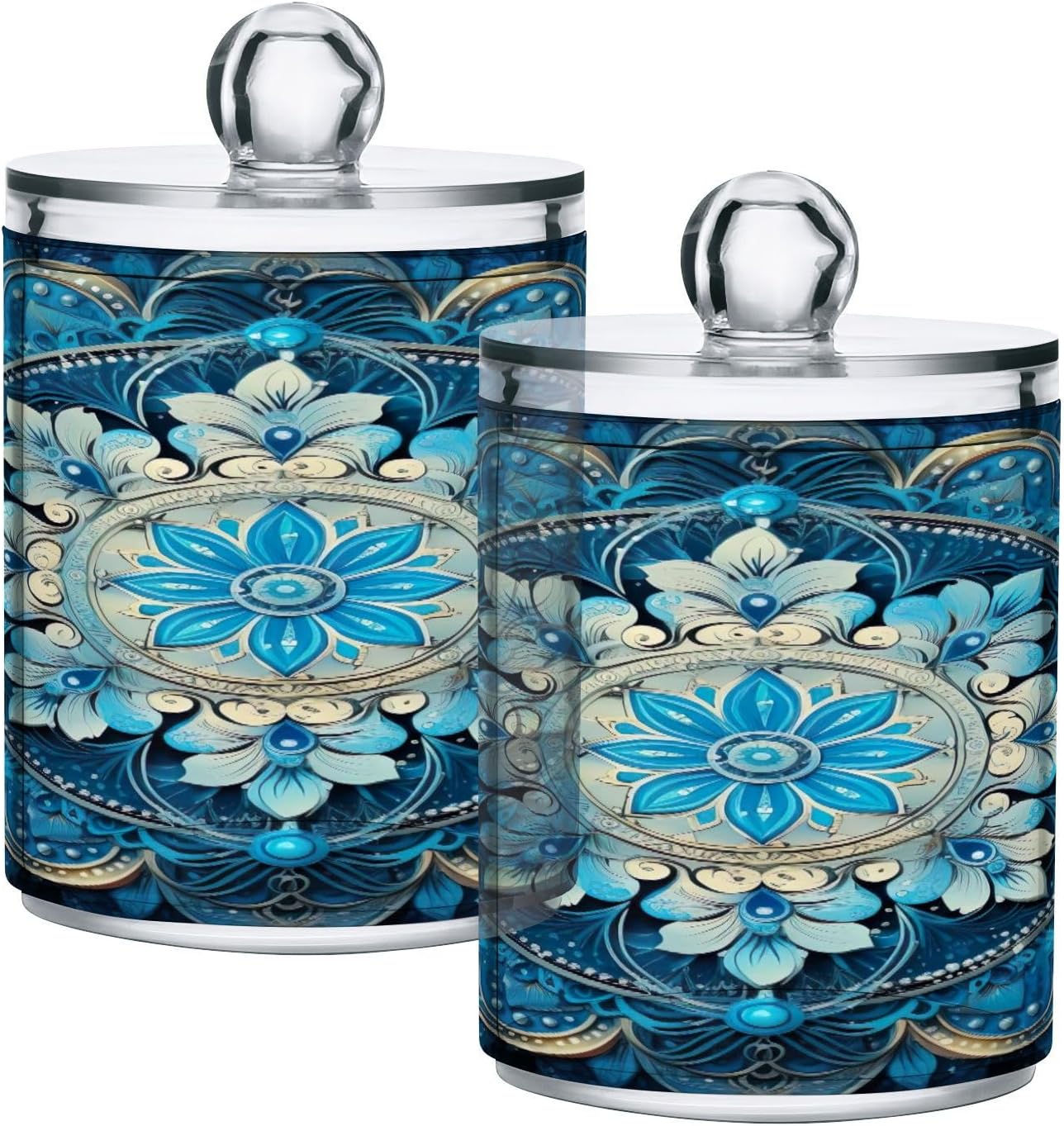 YETTASBIN Mandala Clear Plastic Storage Jars 2 Pack