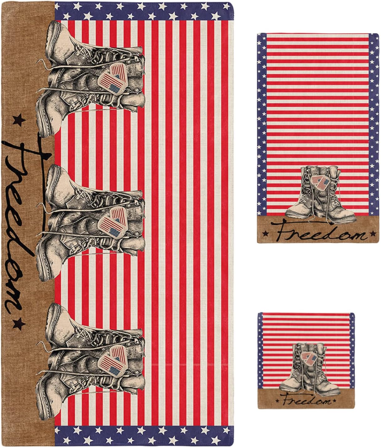Chees D Zone 3 Piece Bath Towel Set with Red Navy Stripe