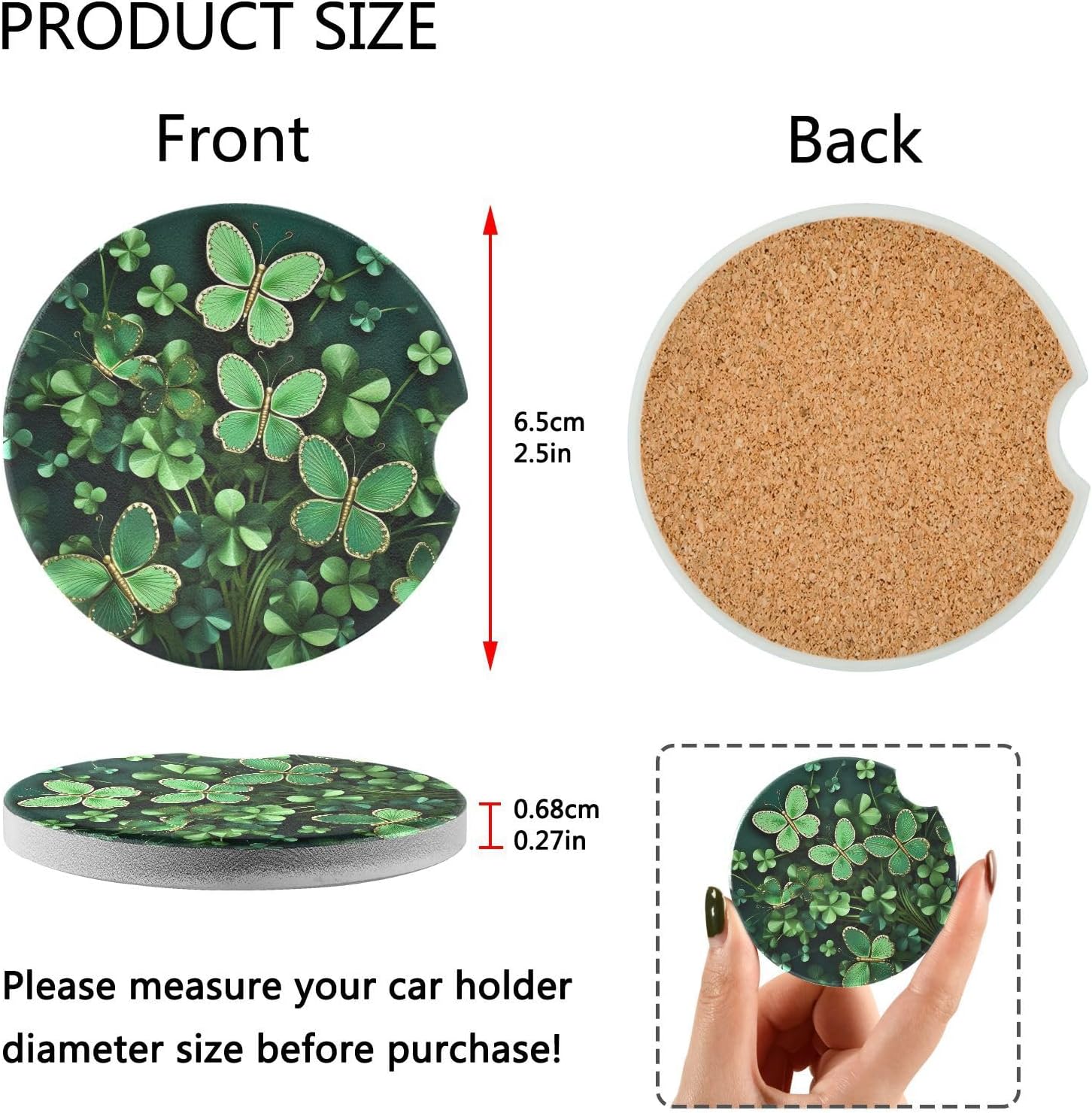 Takiito St Patrick Clover Car Coasters 2 Pack