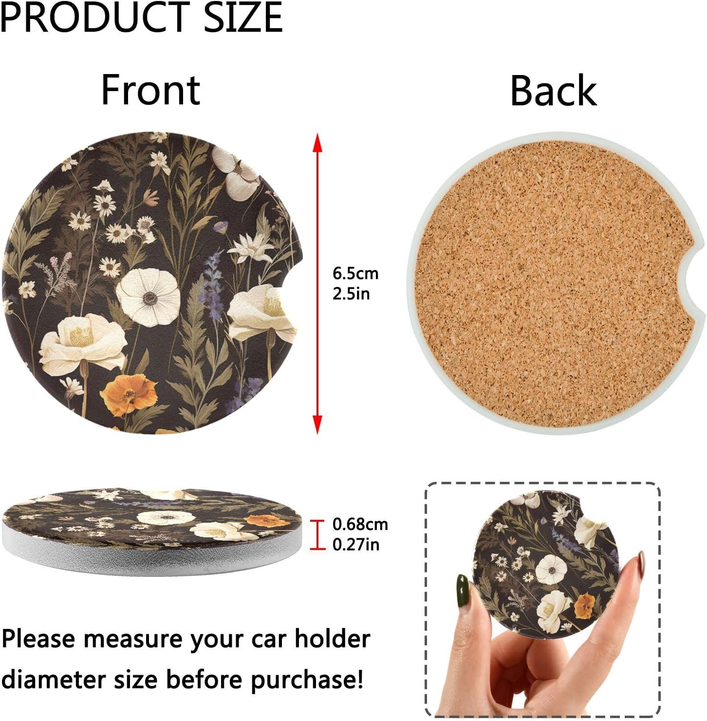 Takiito Garden Flowers Car Cup Holder Coasters 2 Pack 1