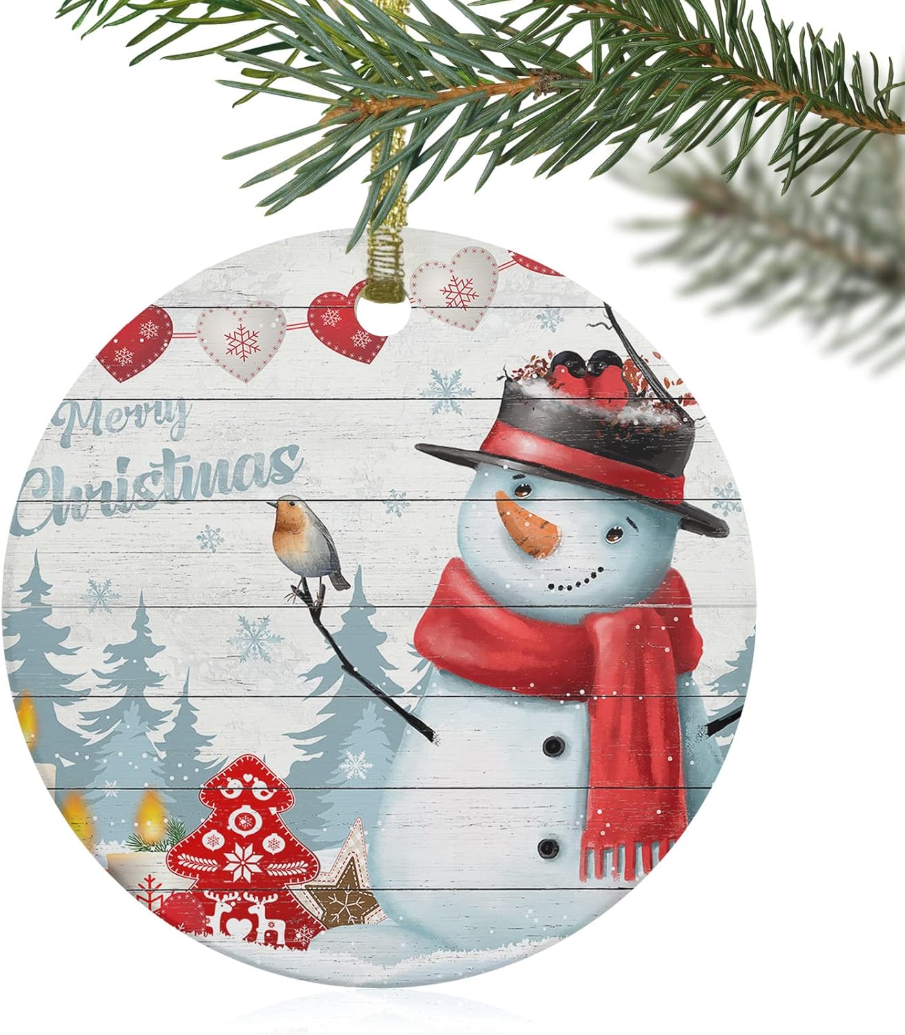 2024 Christmas Ceramic Round Ornaments with Gold Lanyard 1