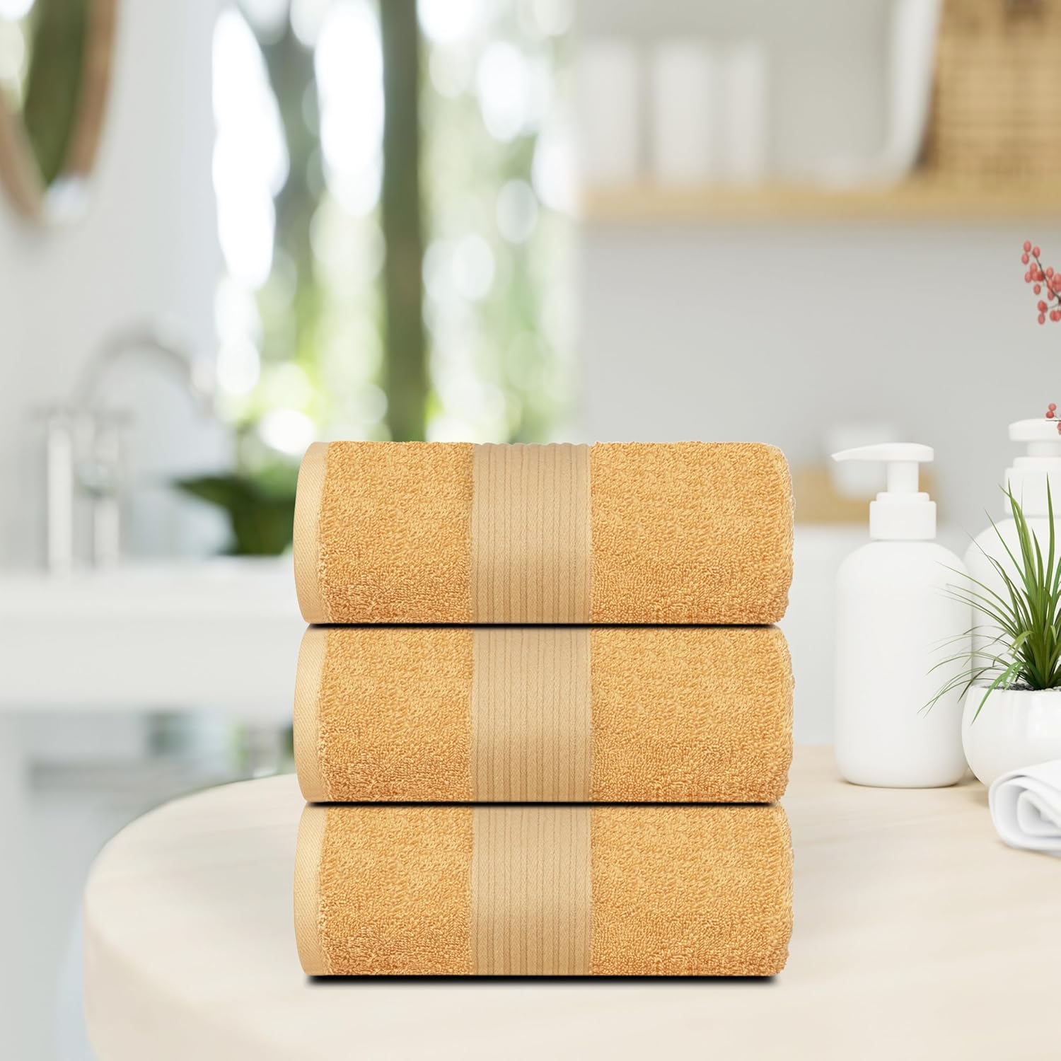 Dewall Maisons Beige 3-Piece Cotton Bath Towel Set