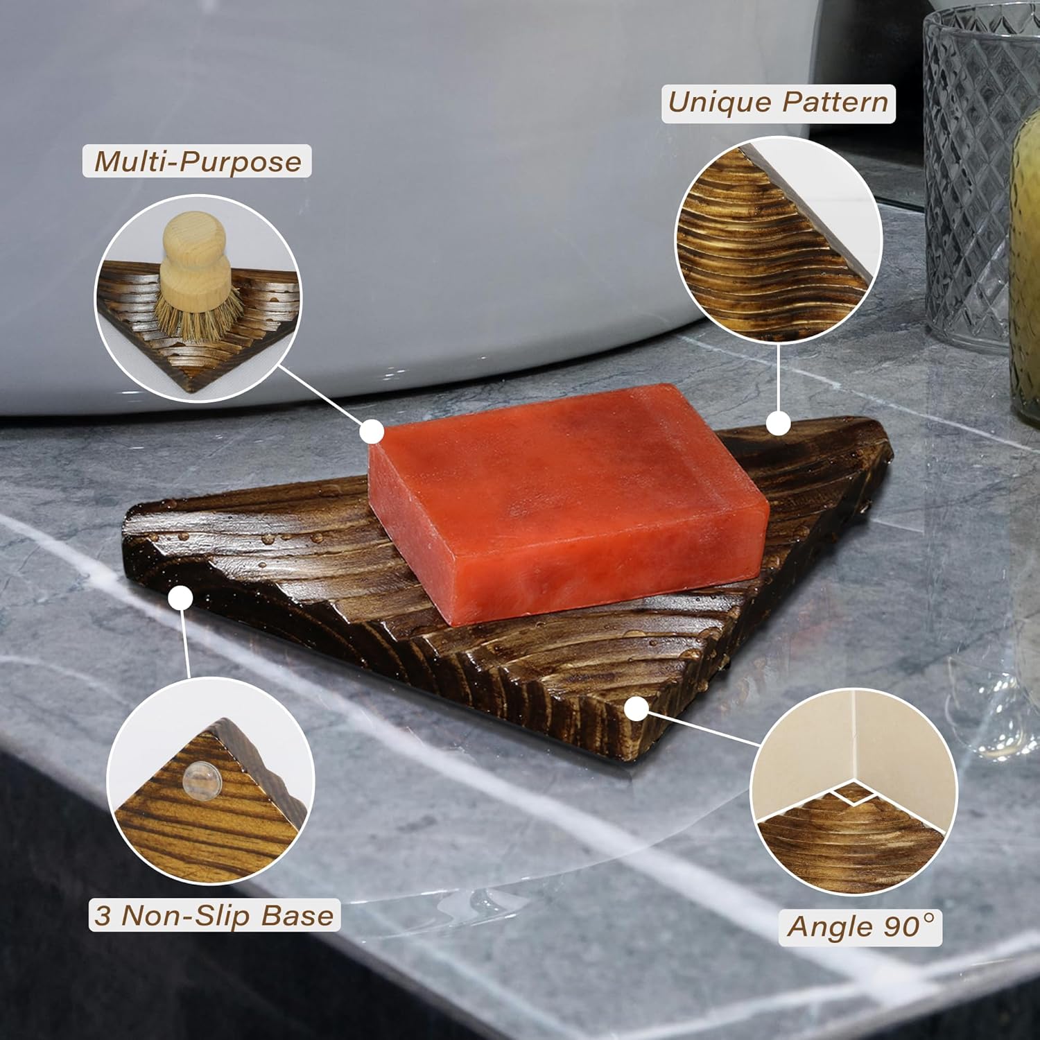 ENKEZI Corner Soap Dish 2 Pack - Wooden Bathroom Holder