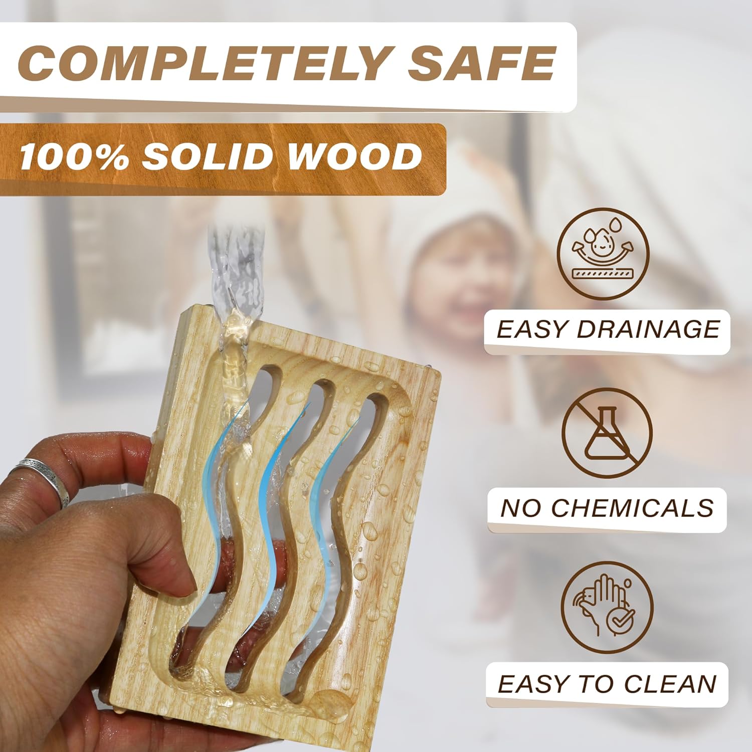 ENKEZI 2 Pack Wood Soap Dish - Waterproof Self Draining